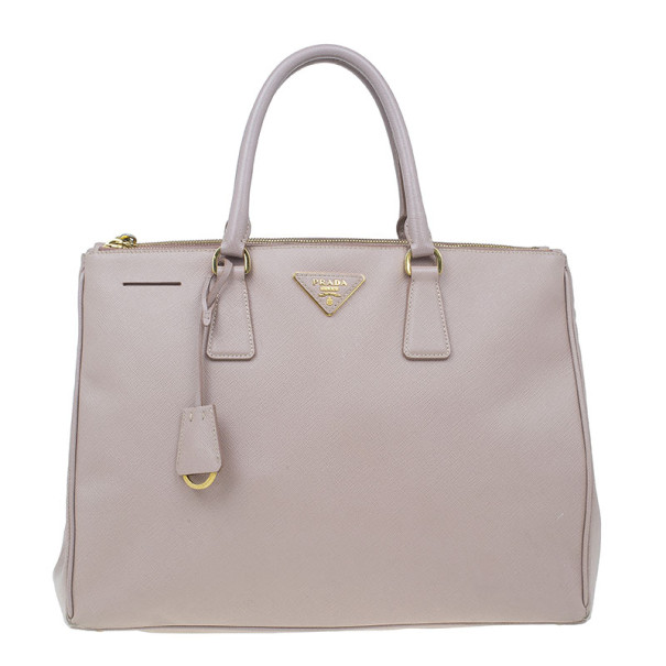 Pre Owned حقيبة يد برادا سافيانو كبيرة سحابات لوكس مزدوجة نيود