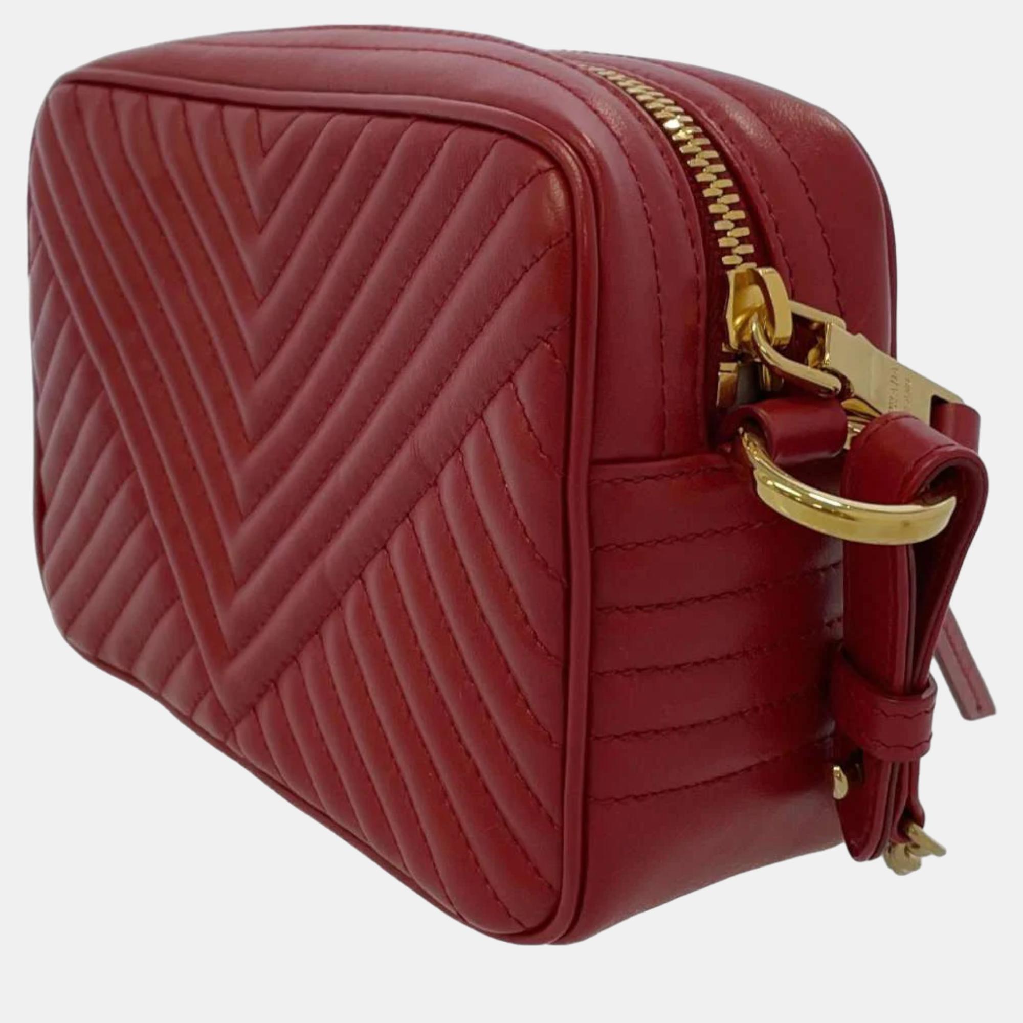 

Prada Red Leather Diagramme Camera Bag