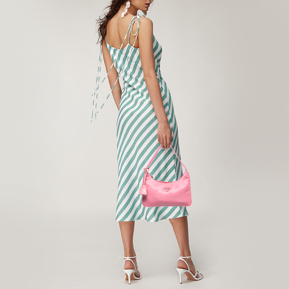 

Prada Pink Nylon Re-Edition 2000 Baguette Bag