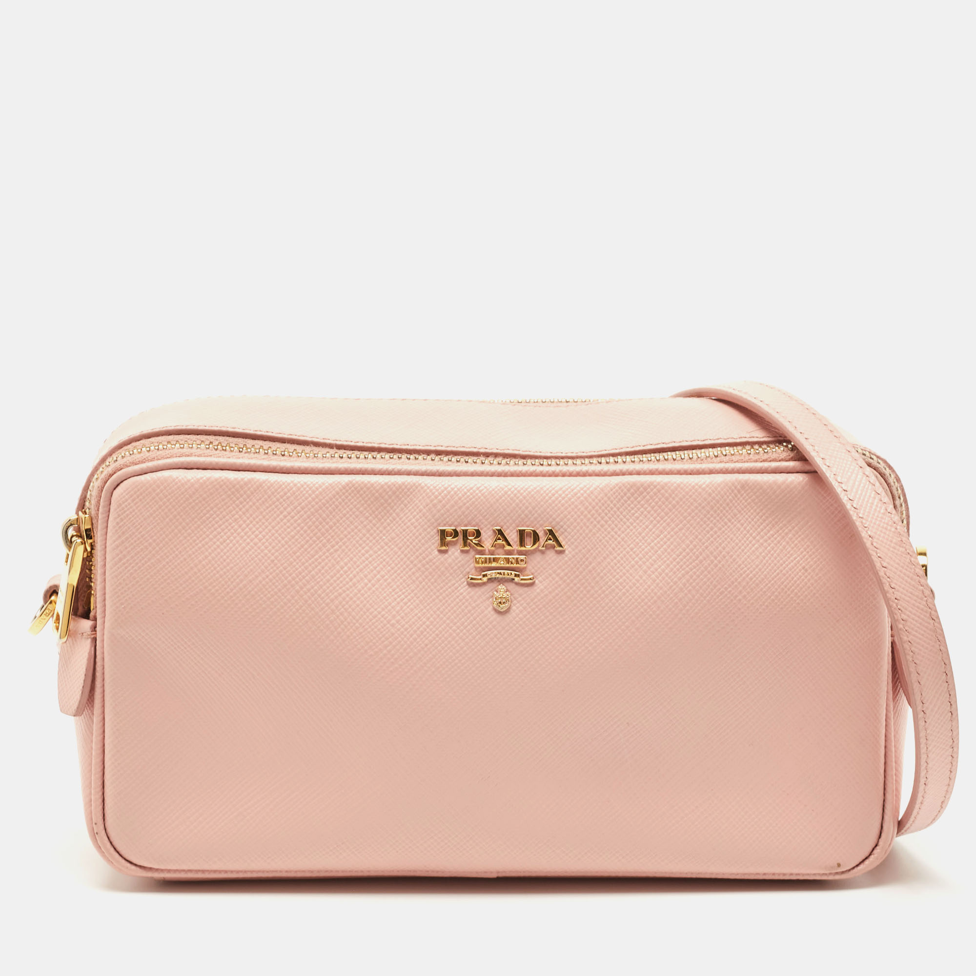 Prada Pink Saffiano Lux Leather Camera Crossbody Bag ref.982383