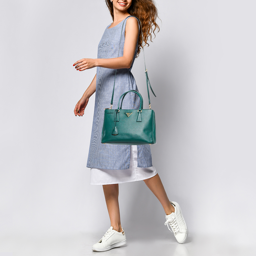 

Prada Green Saffiano Lux Leather  Double Zip Tote