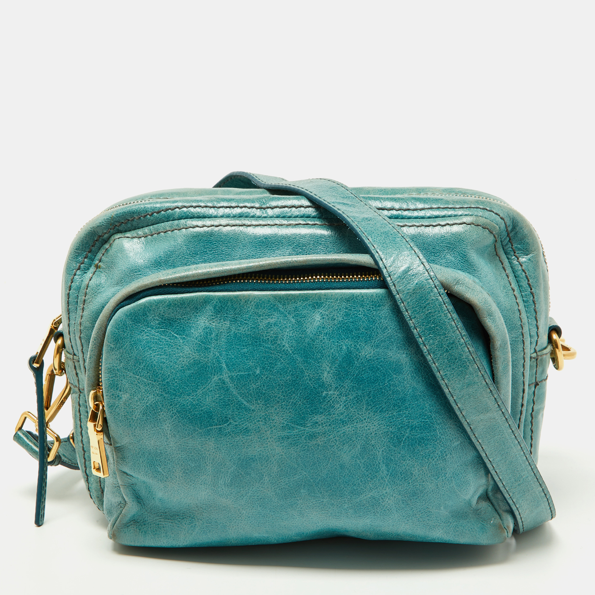 Pre-owned Prada Blue Vitello Shine Leather Crossbody Bag