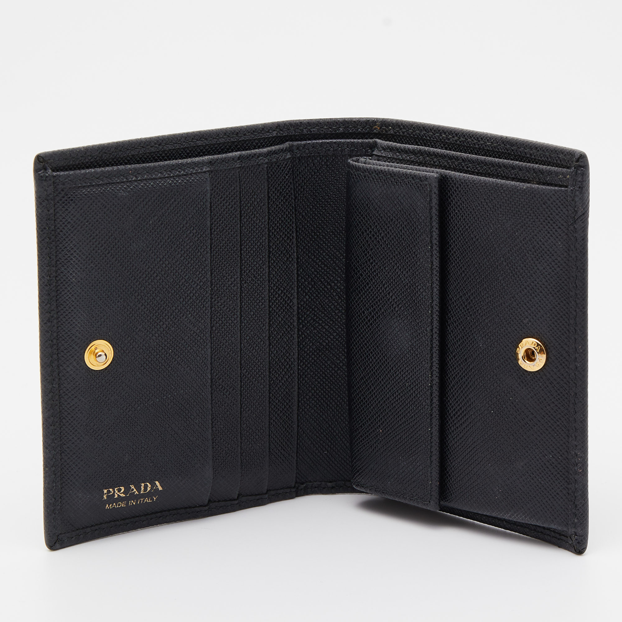 

Prada Black Saffiano Metal Leather Logo Flap Card Case