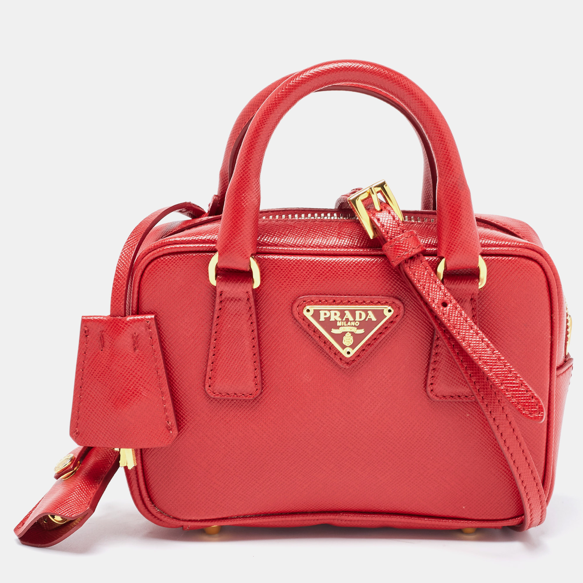 Prada Red Saffiano Lux Leather Mini Camera Crossbody Bag