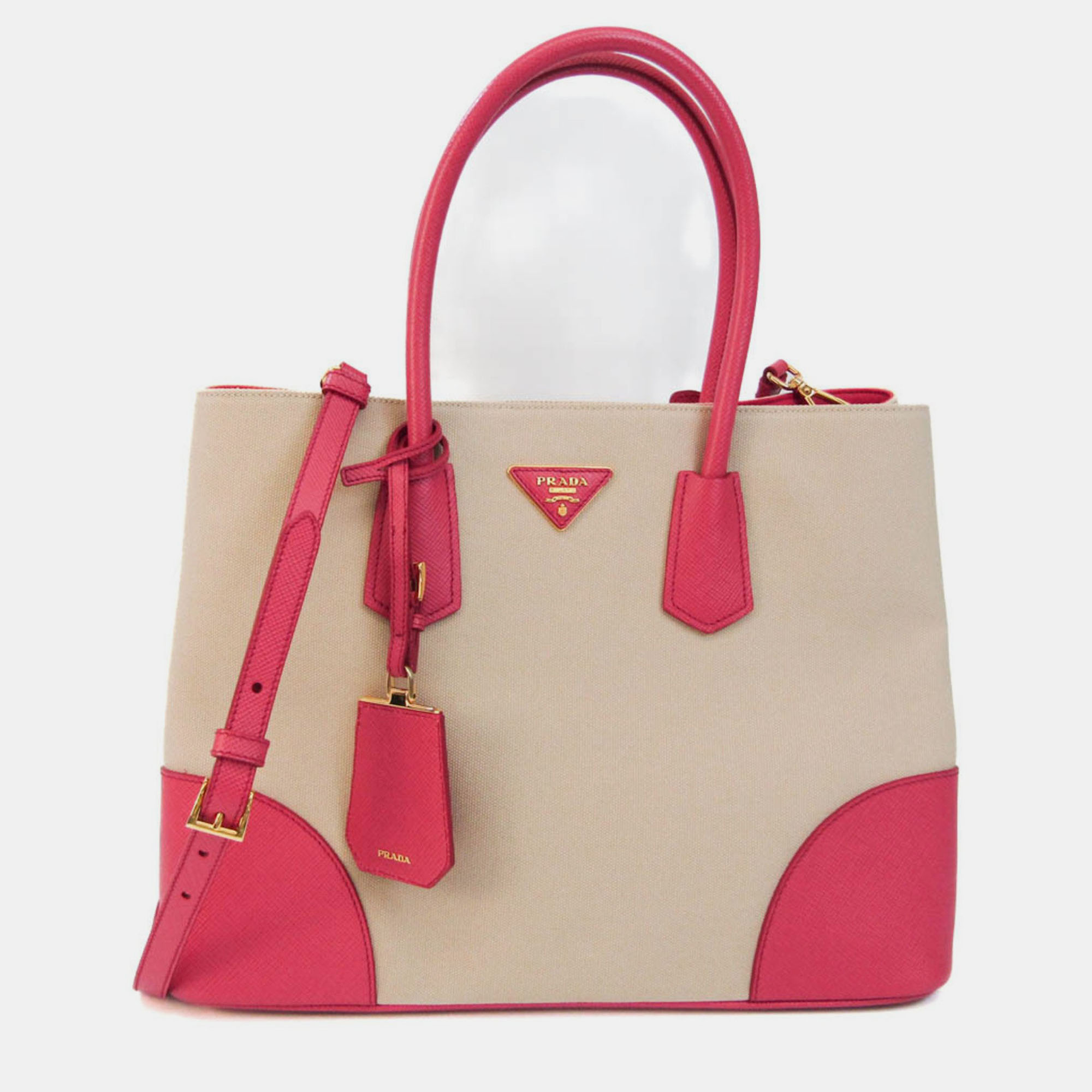 Pre-owned Prada Pink Canvas And Leather Cuir Double Tote Bag