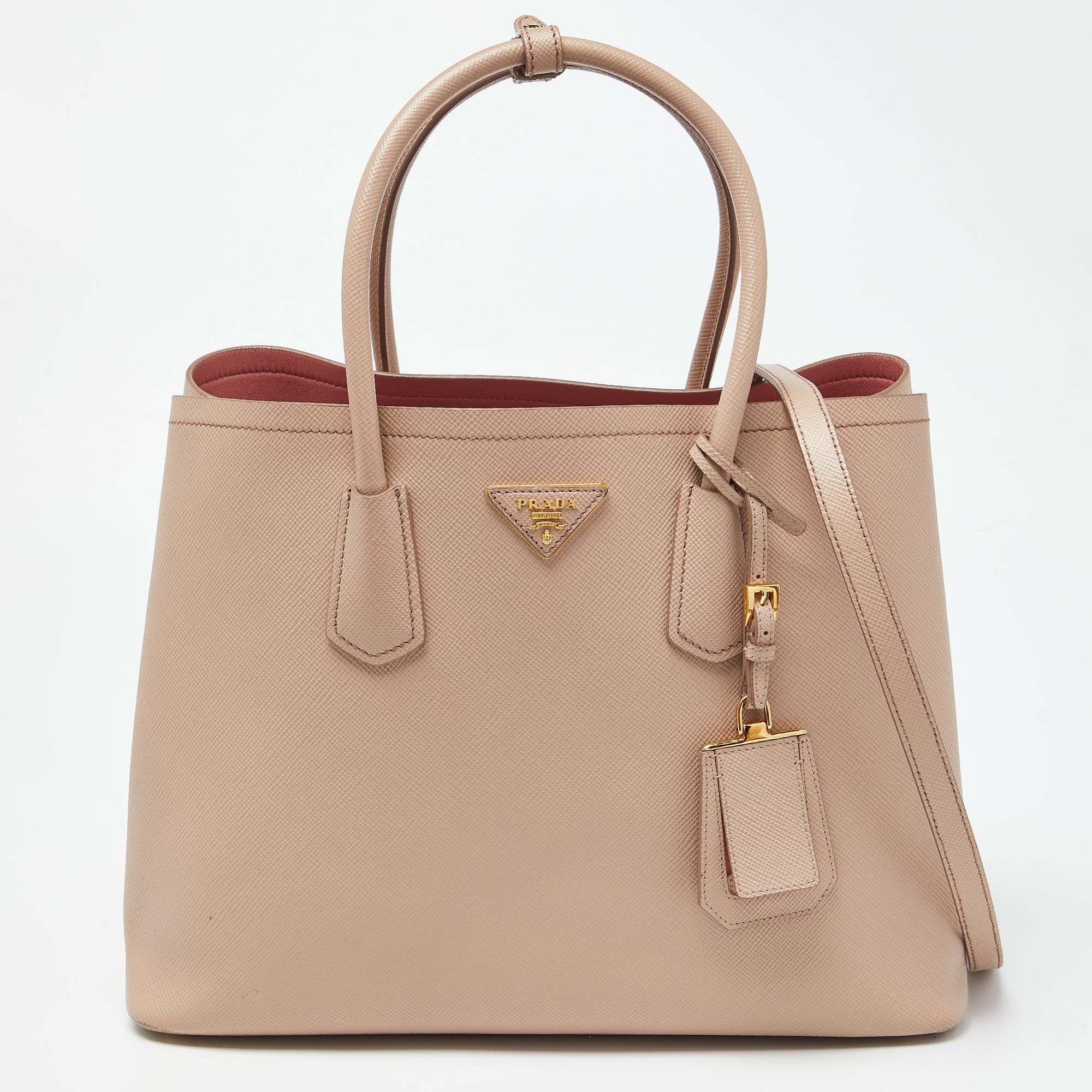 Prada Women's Natural Saffiano Cuir Small Double Bag