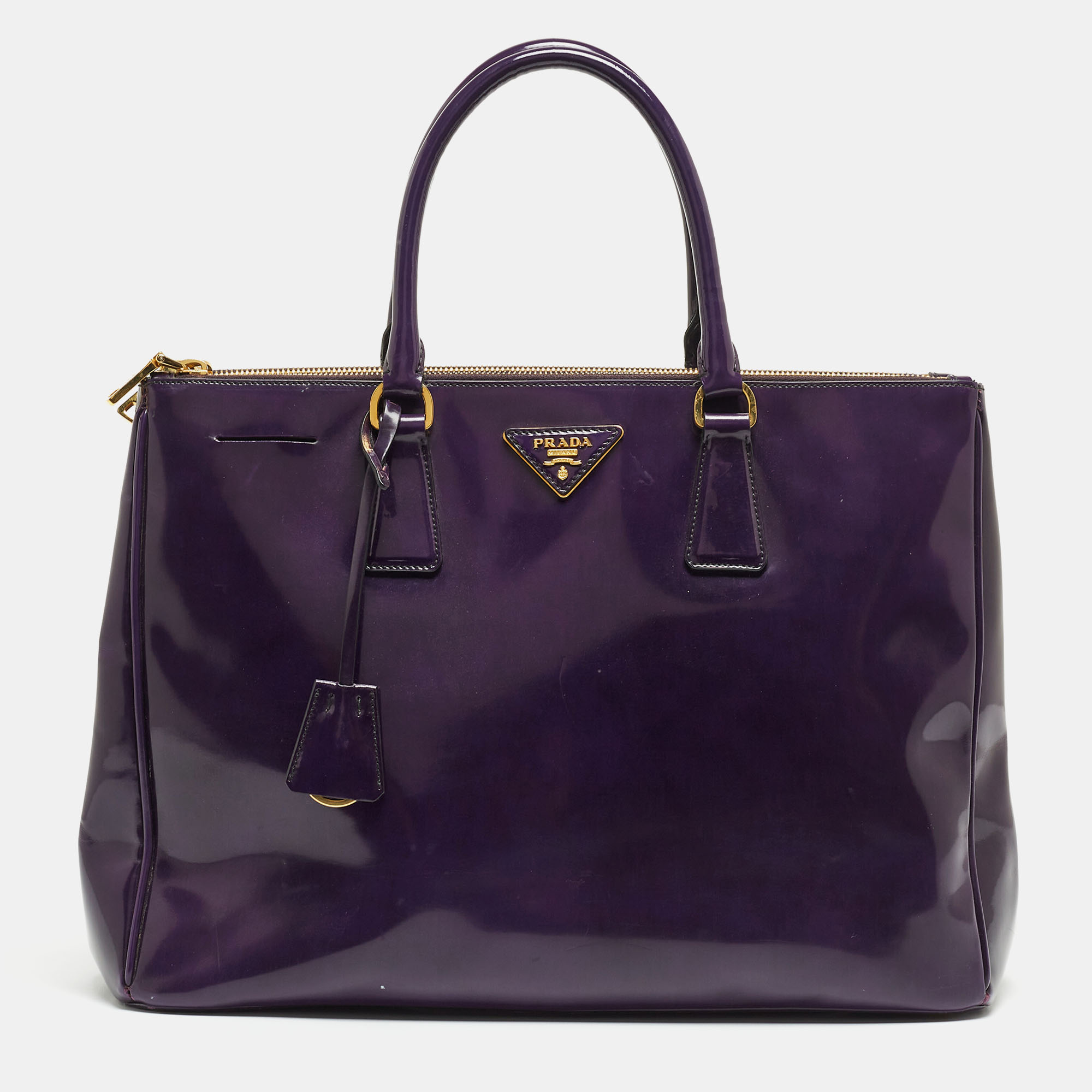 Pre-owned Prada Purple Patent Leather Large Double Zip Tote