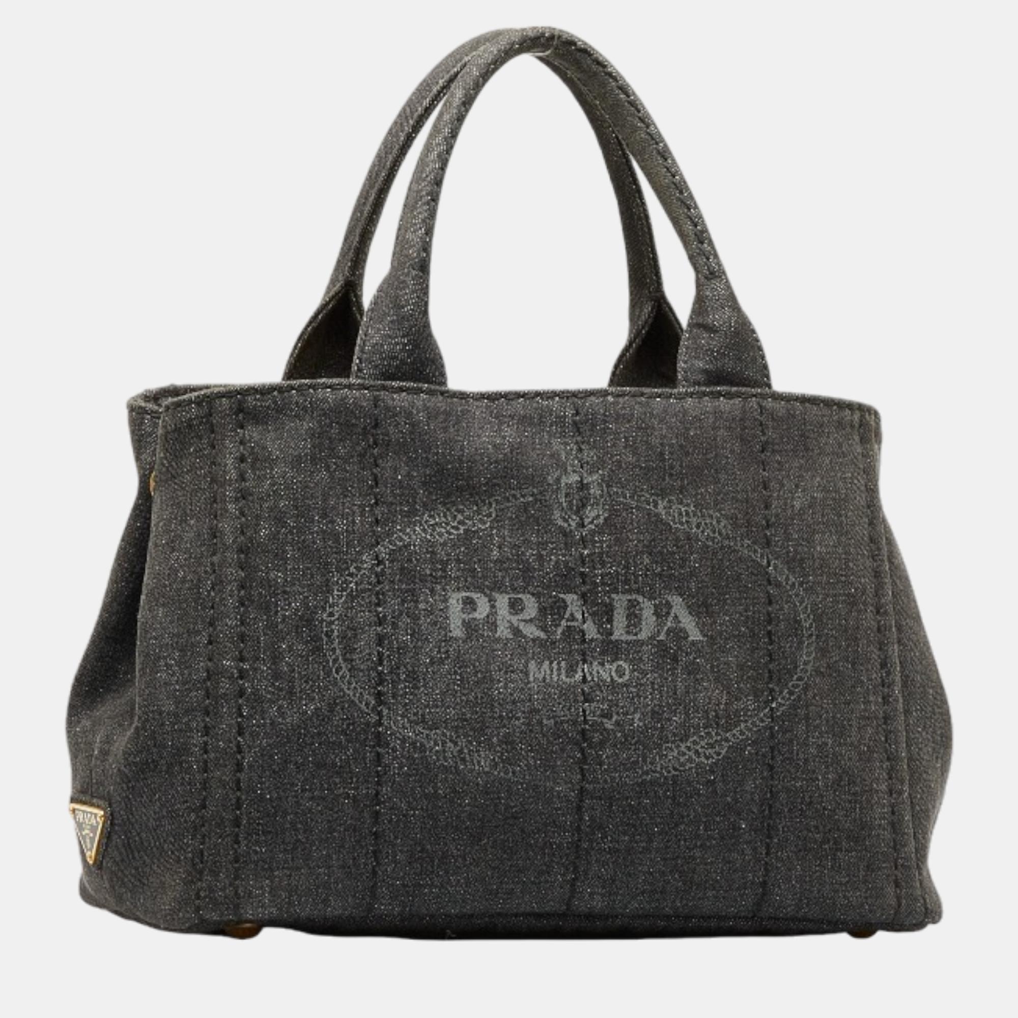 

Prada Black Denim Canapa Logo Denim Handbag