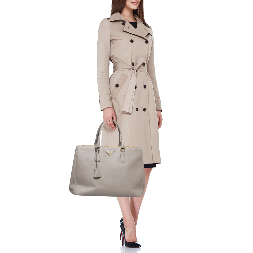 

Prada Grey Saffiano Lux Leather Large Double Zip Tote