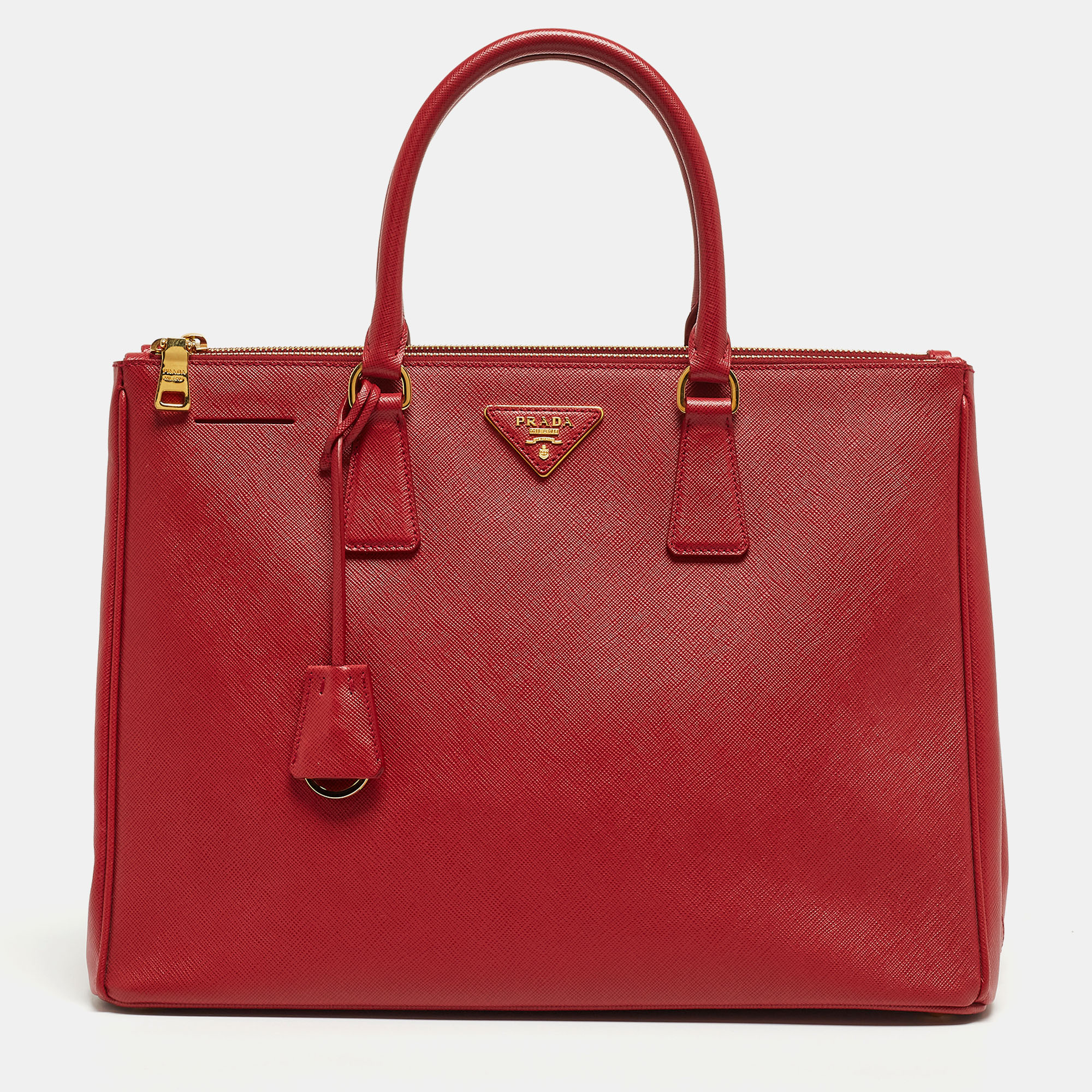 Vintage Prada Red Saffiano Leather Large Galleria Tote Bag –