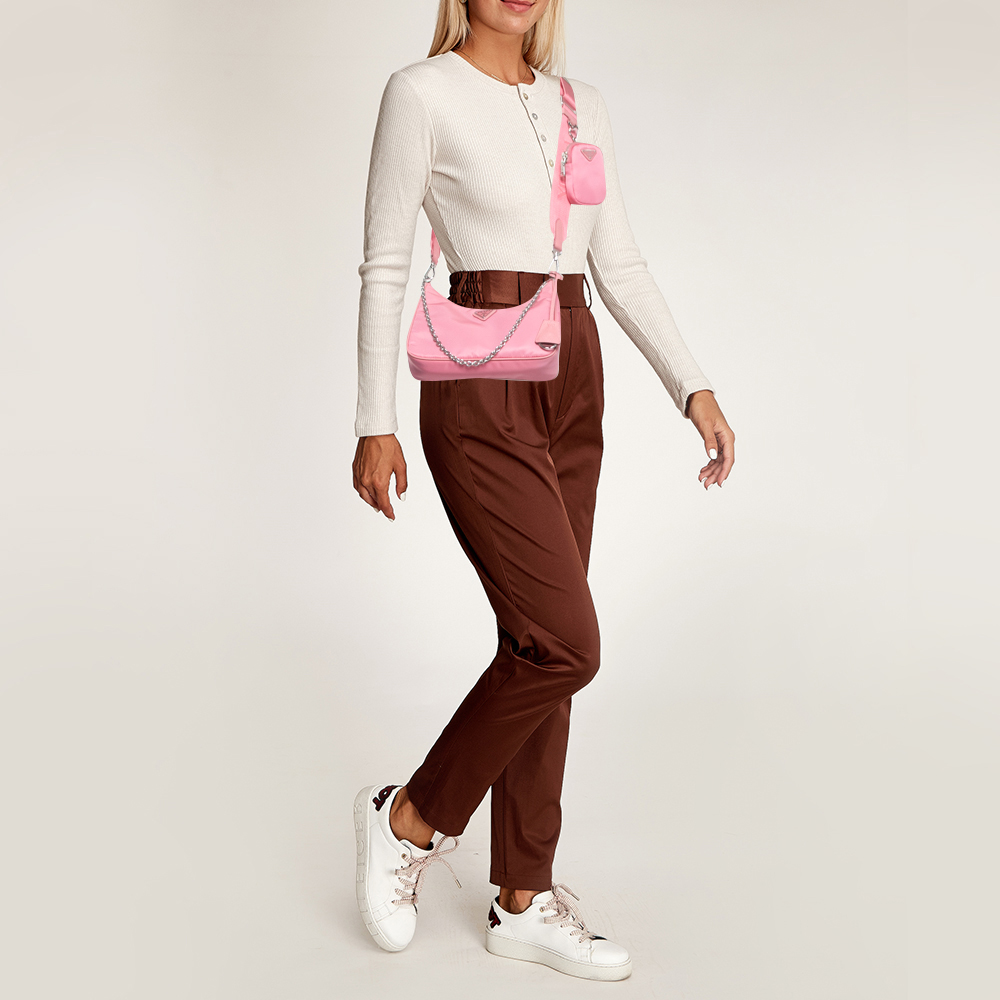 

Prada Pink Nylon and Saffiano Leather Re-Edition 2005 Shoulder Bag