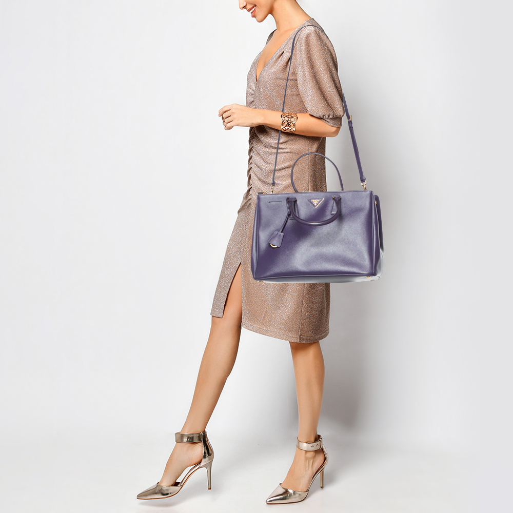 

Prada Purple Saffiano Leather Large Double Zip Tote