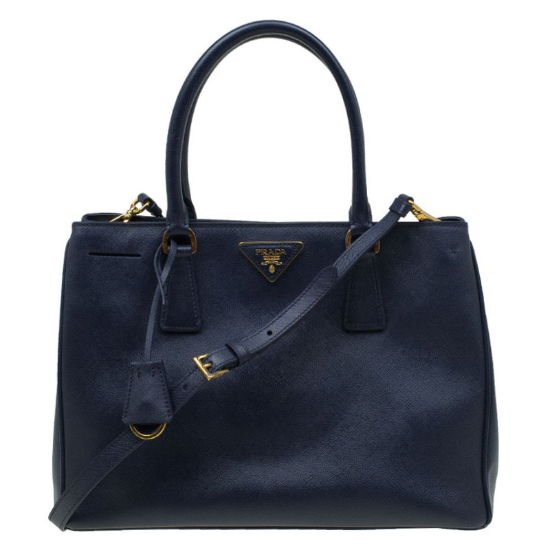 Pre Owned Prada Navy Blue Saffiano Lux Leather Small Tote
