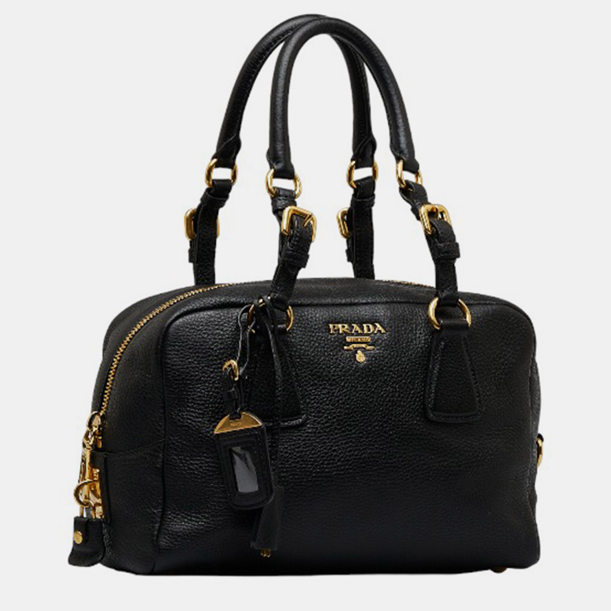 

Prada Black Pebbled Leather Bauletto Satchel Bag