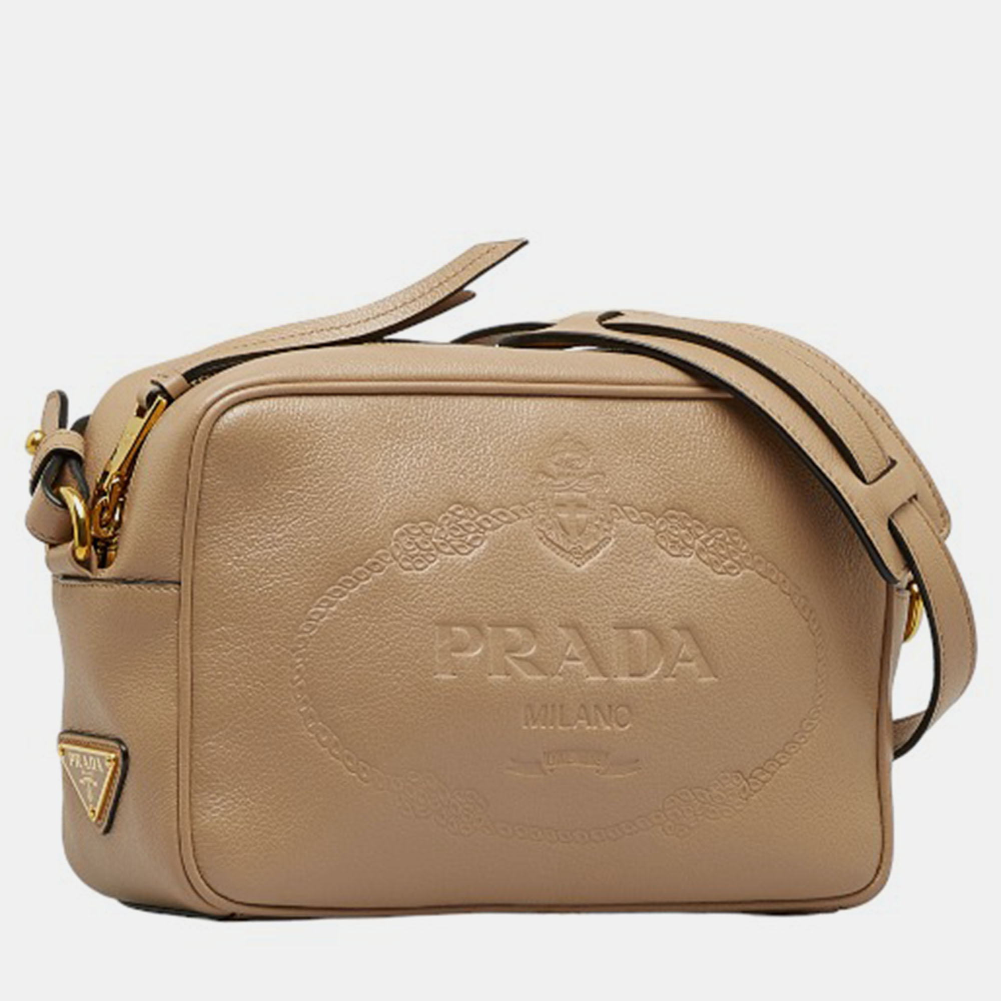 

Prada Brown Calf Leather Glace Logo Camera Shoulder Bag