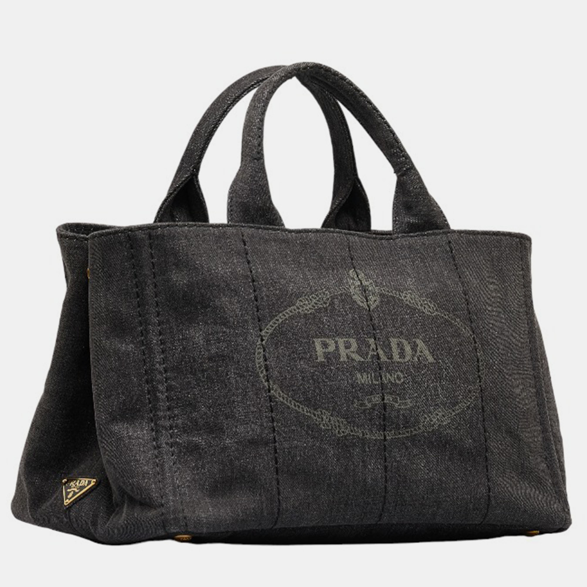 

Prada Black Canvas Canapa Denim Tote Bag