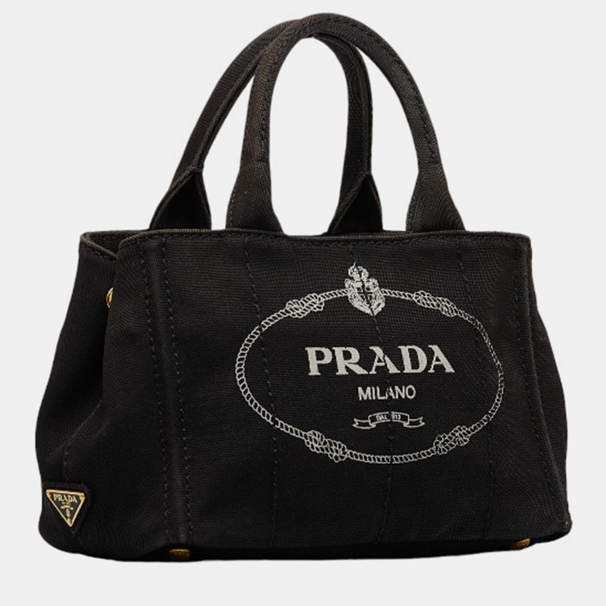 

Prada Black Canvas Canapa Logo Handbag