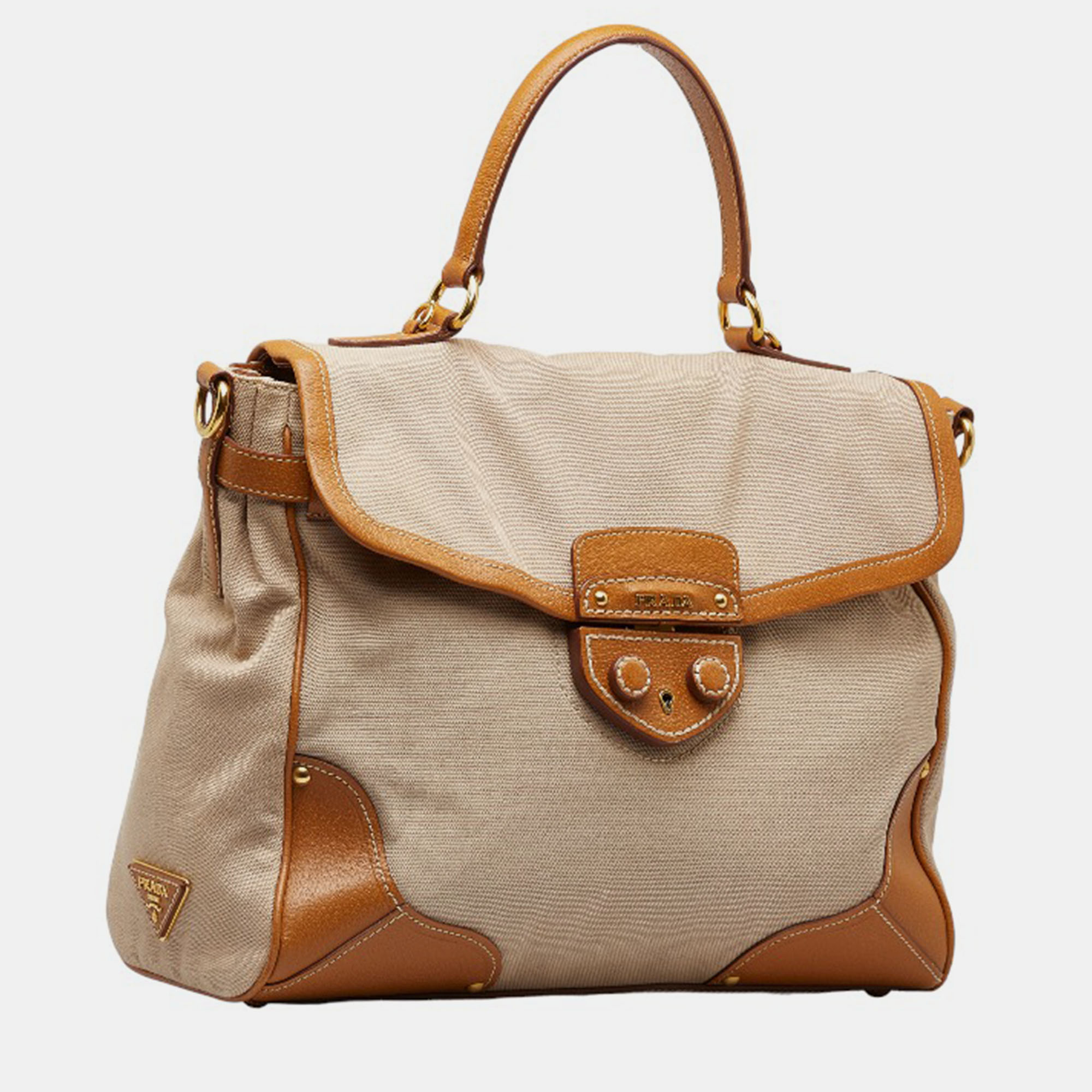 

Prada Brown Canvas Canapa Top Handle Bag