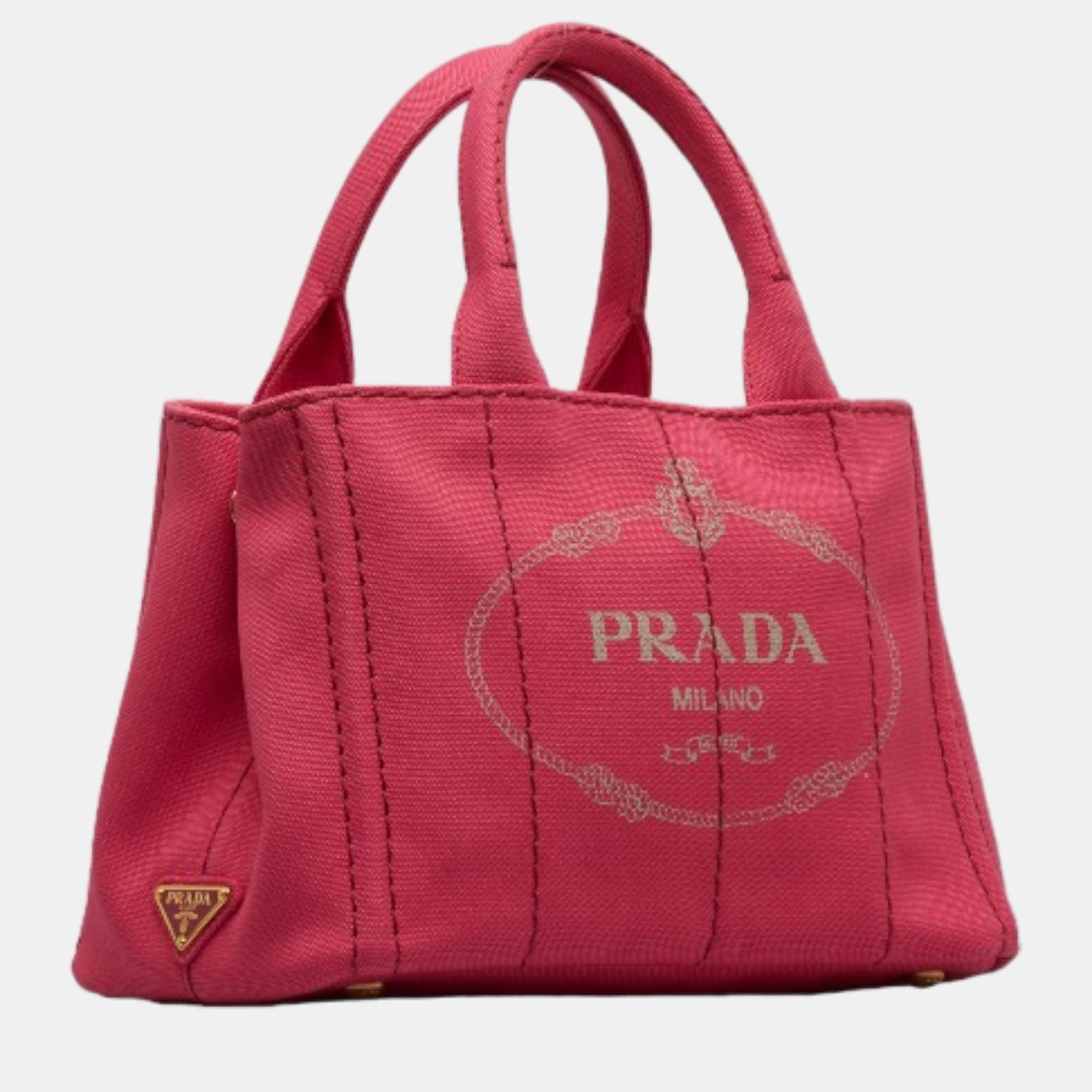 

Prada Pink Canvas Canapa Logo Handbag