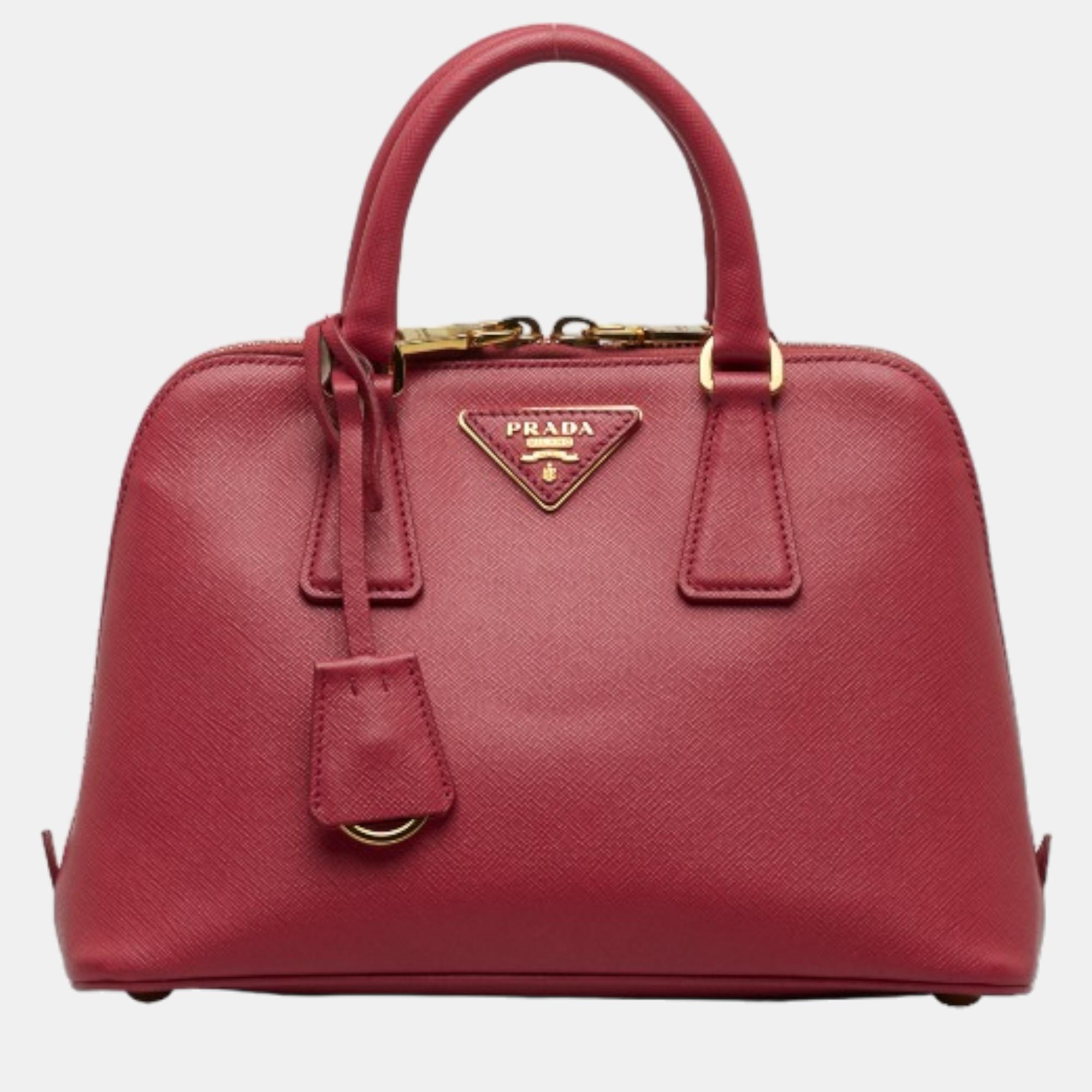 Pre-owned Prada Red Saffiano Lux Promenade Bag Handbag