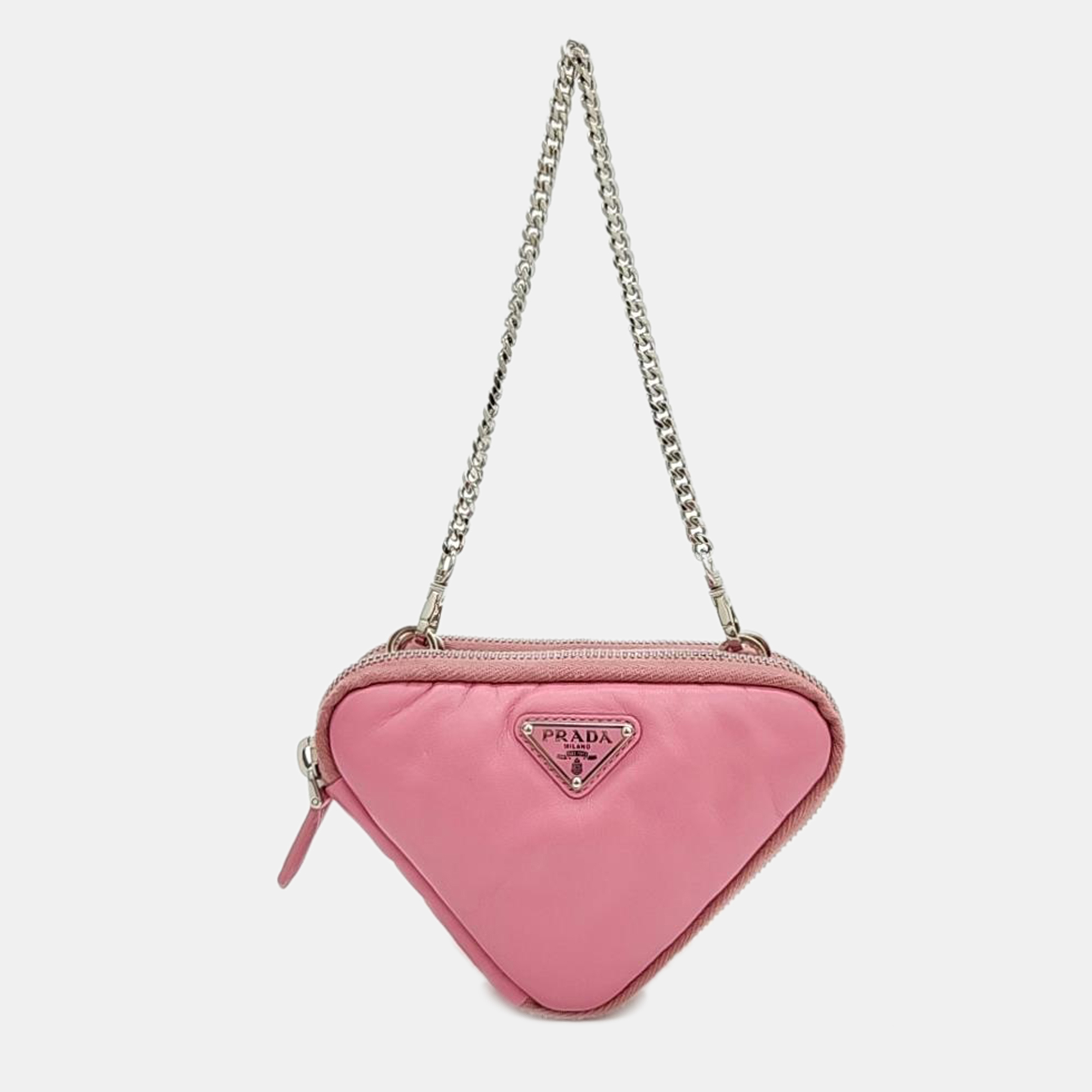 Pre-owned Prada Pink Saffiano Soft Padded Nappa Triangle Mini Cross Bag