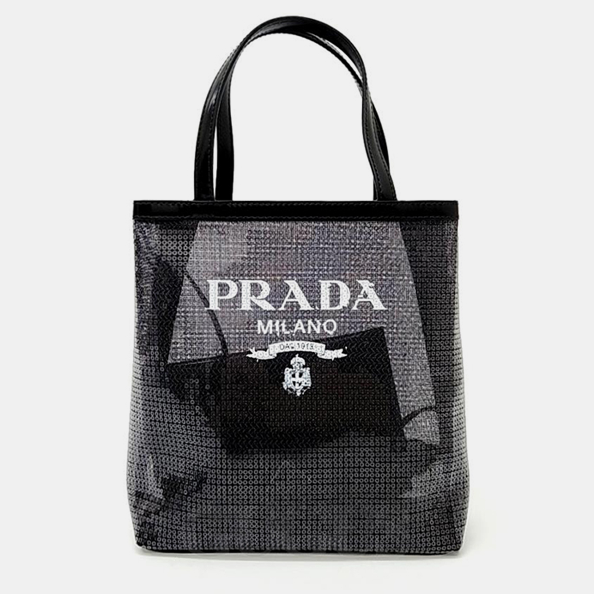 Pre-owned Prada Black Sequin Mesh Tote Bag