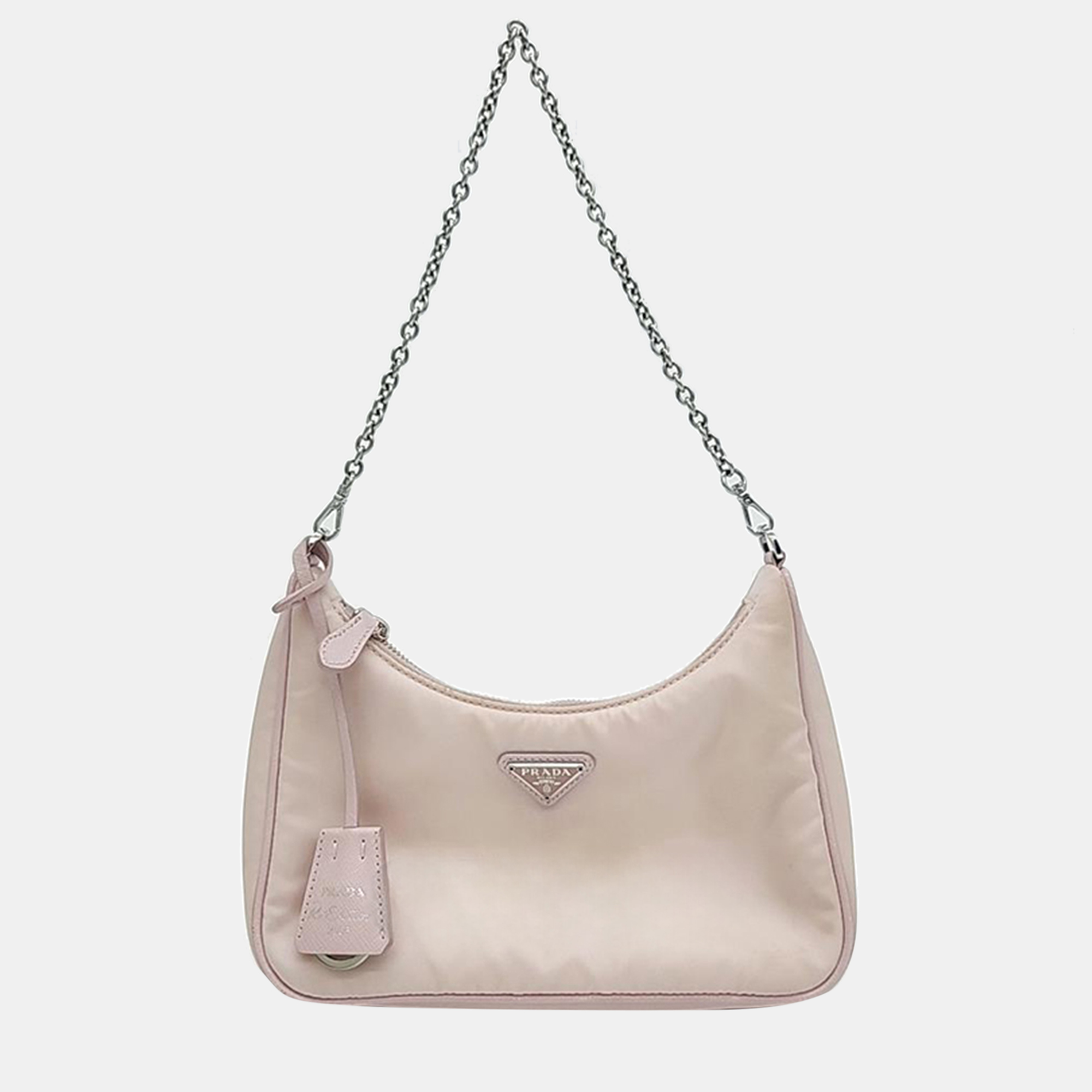 Pre-owned Prada Light Pink Re-nylon Tesuto Chain Strap Hobo Bag