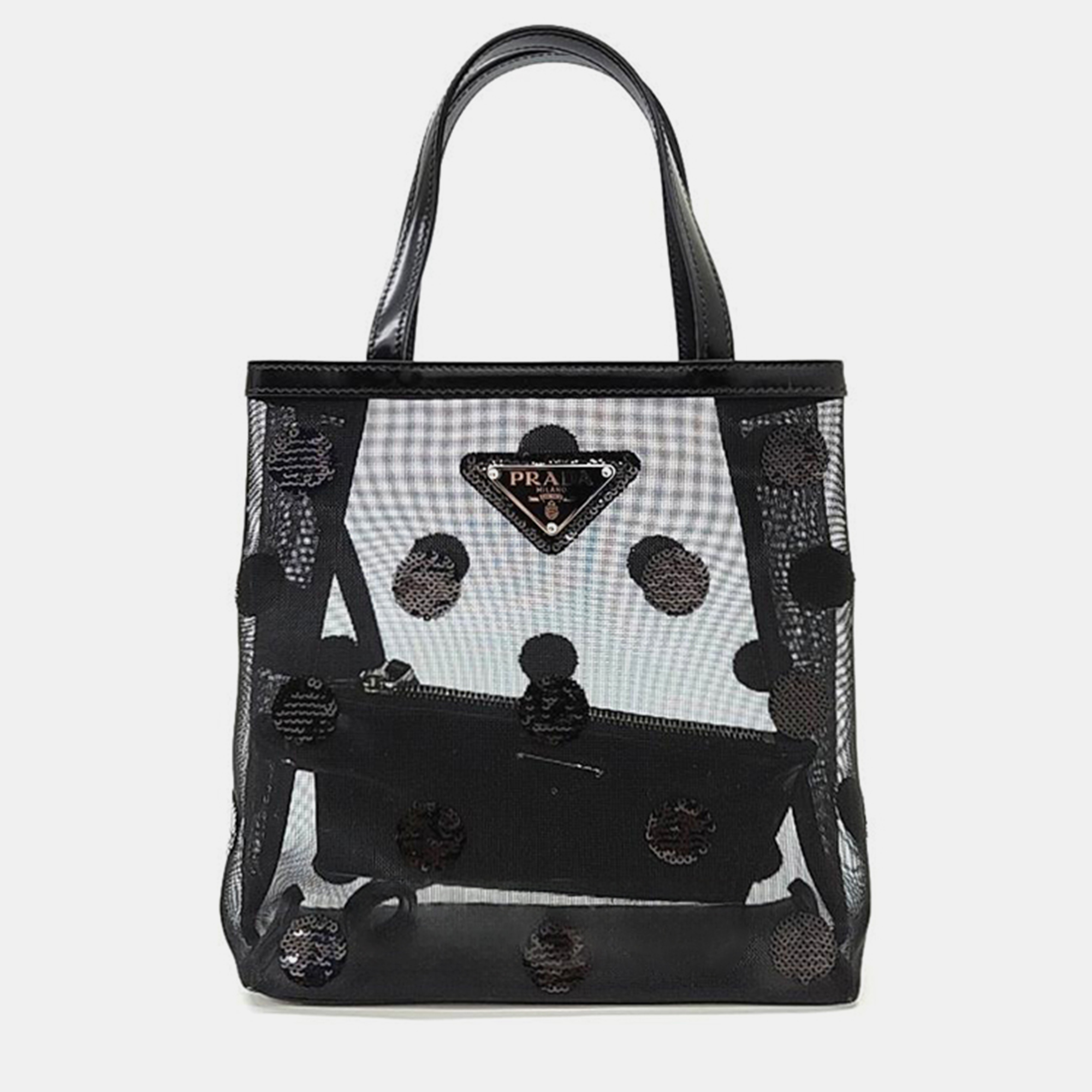 Pre-owned Prada Black Sequin Mesh Tote Bag