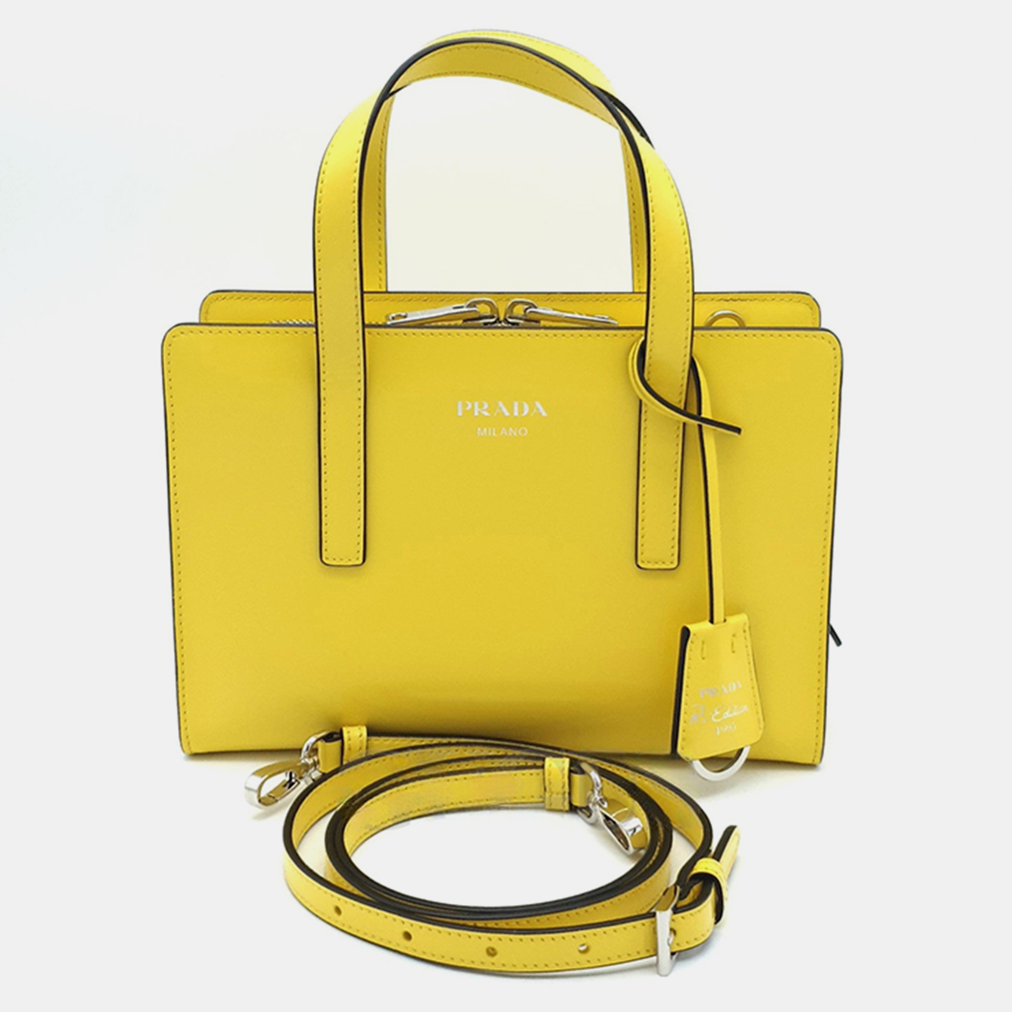 Pre-owned Prada Yellow Leather Brushed Mini Tote Bag