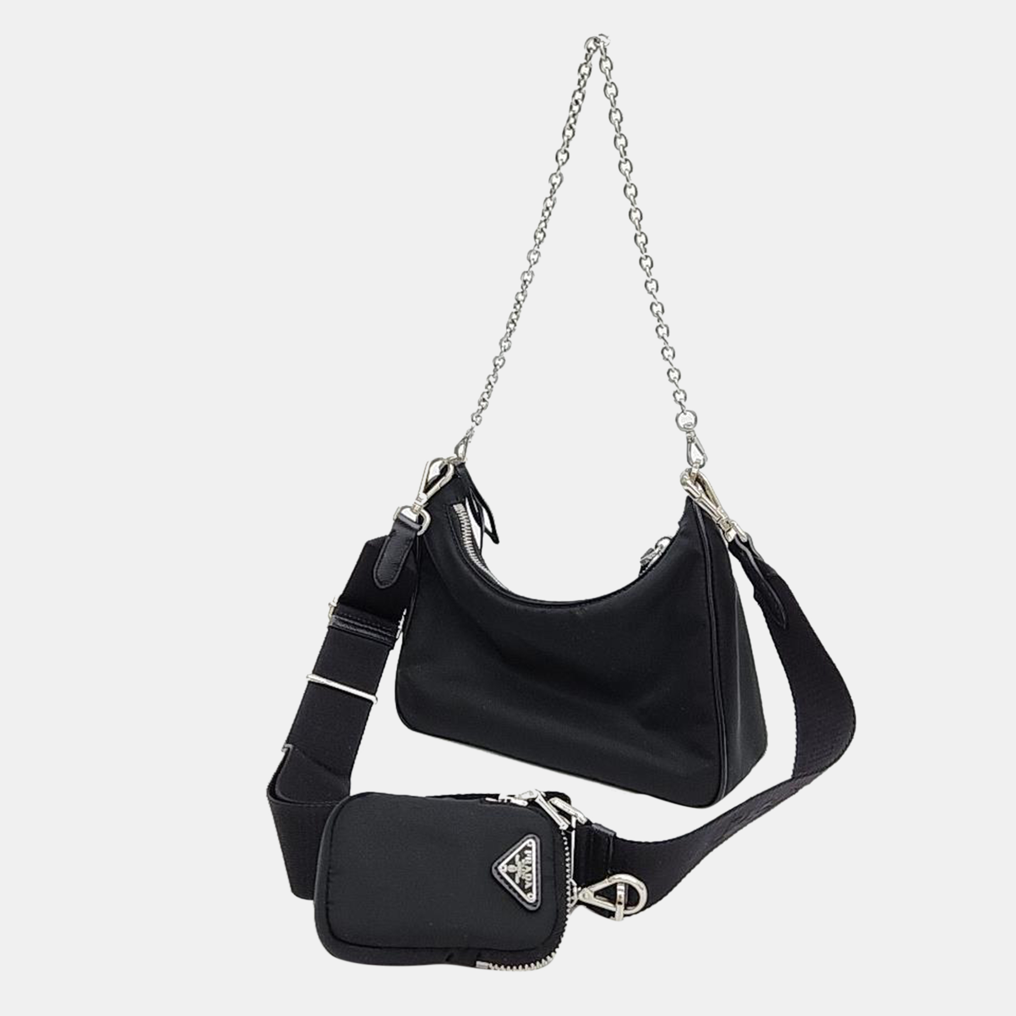 

Prada Re-Nylon Tesuto Chain Strap Hobo Bag (1BH204), Black