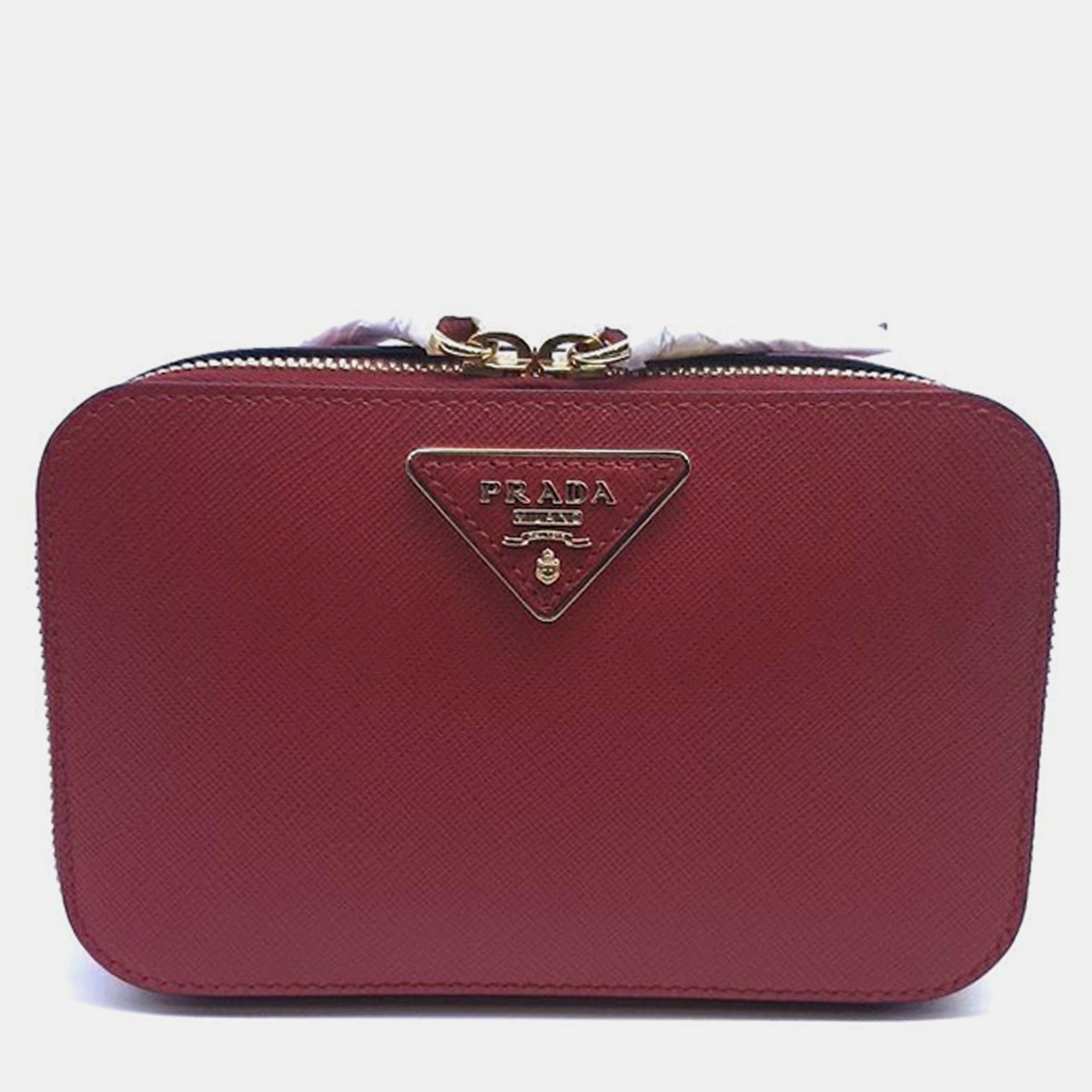 Pre-owned Prada Burgundy Saffiano Odette Belt Bag In Red