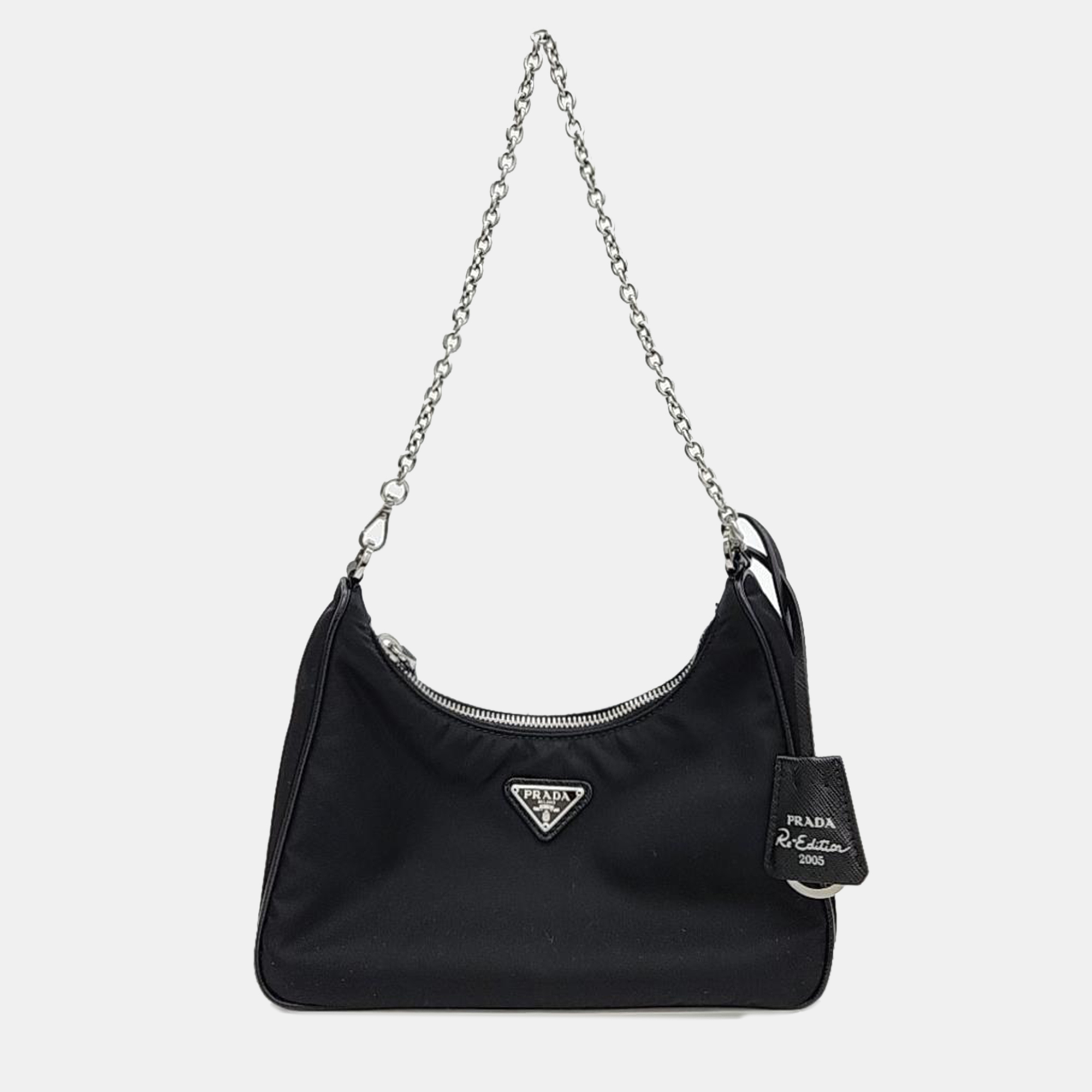Pre-owned Prada Saffiano Luxe Chain Hobo Bag (1bh204) In Black