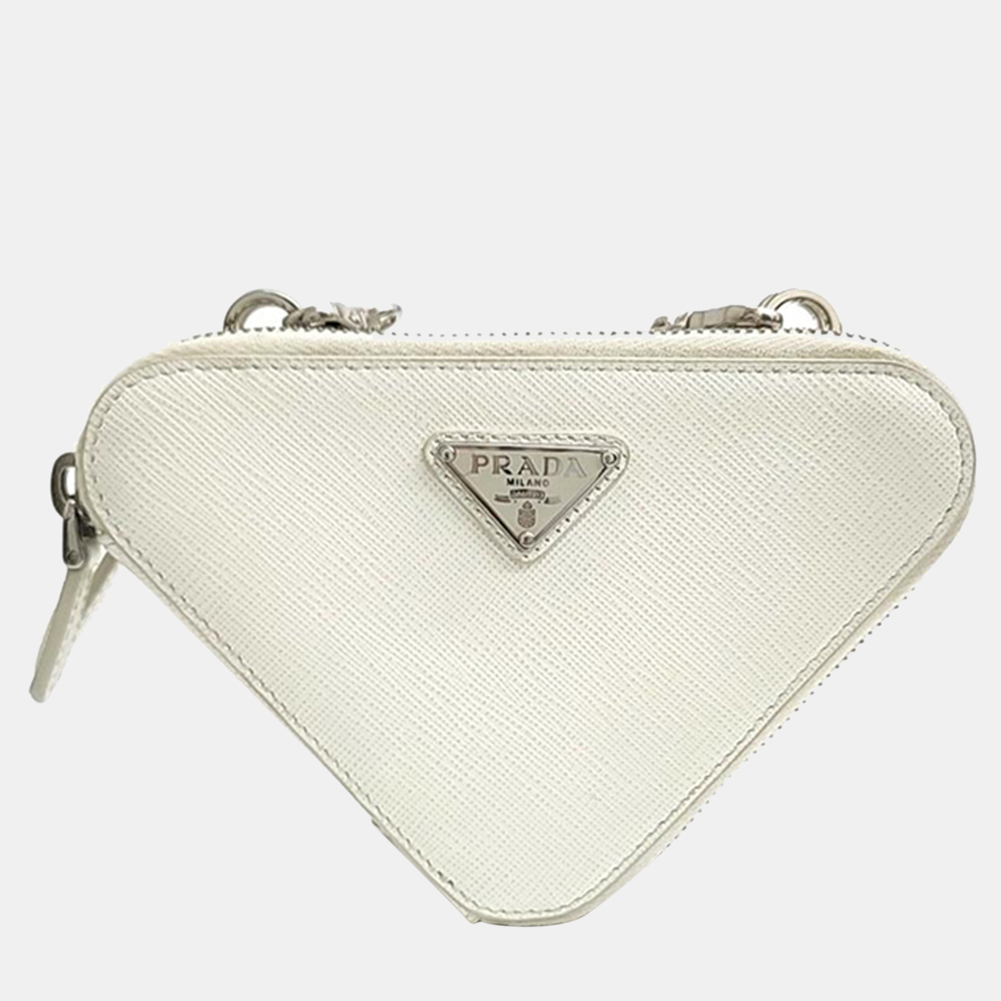 Pre-owned Prada Triangle Mini Cross Bag In White