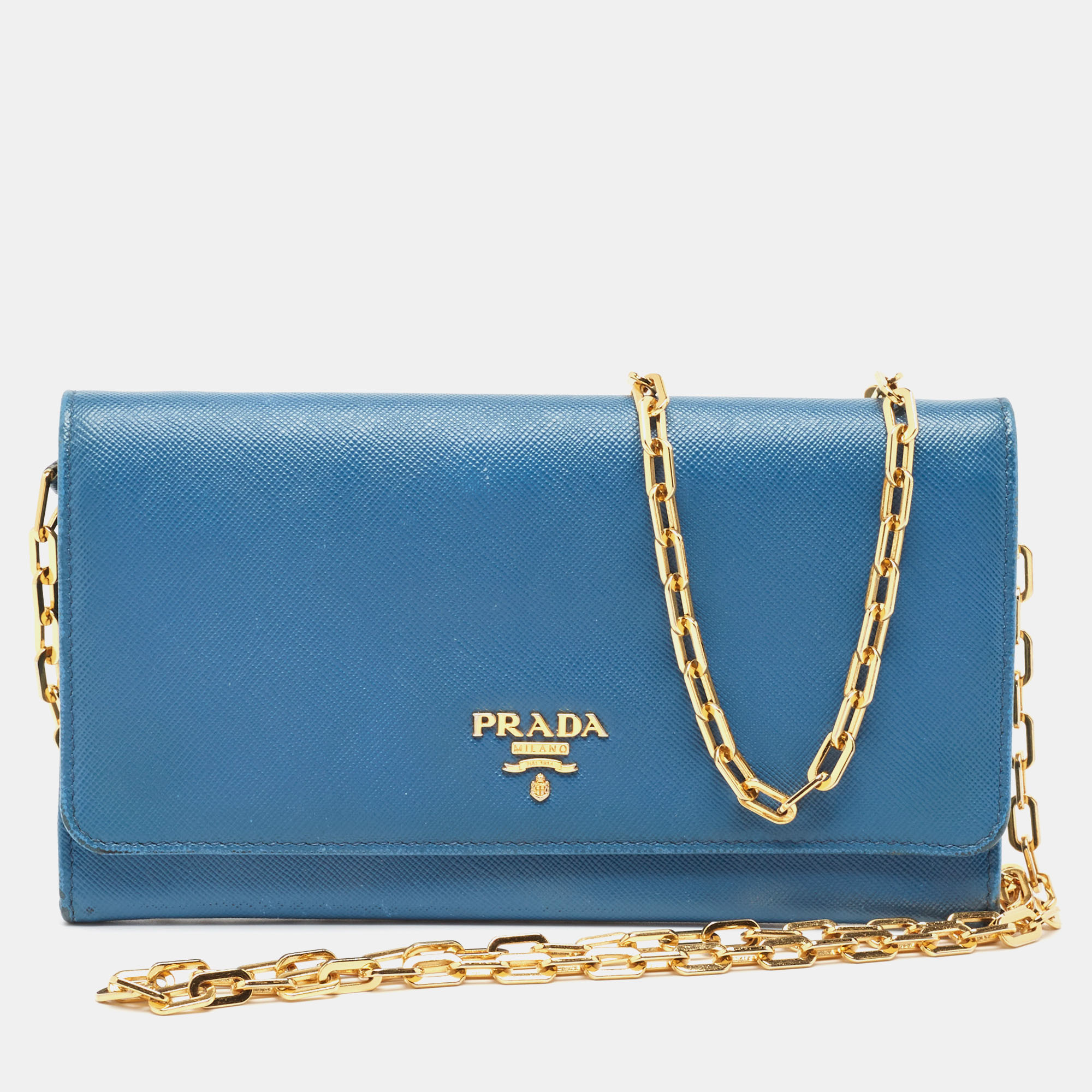 

Prada Blue Saffiano Leather Wallet on Chain