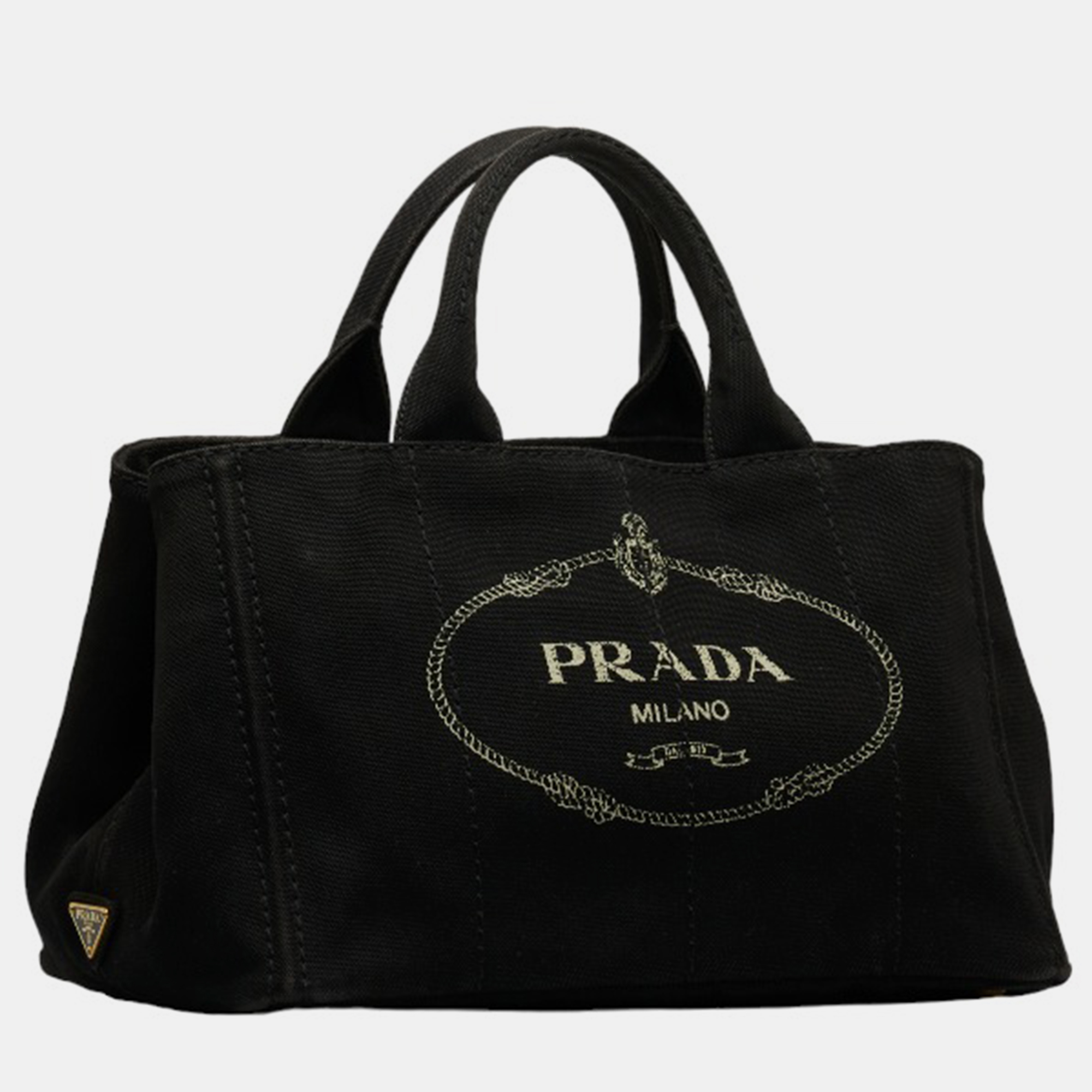 

Prada Black Canvas Canapa Logo Handbag