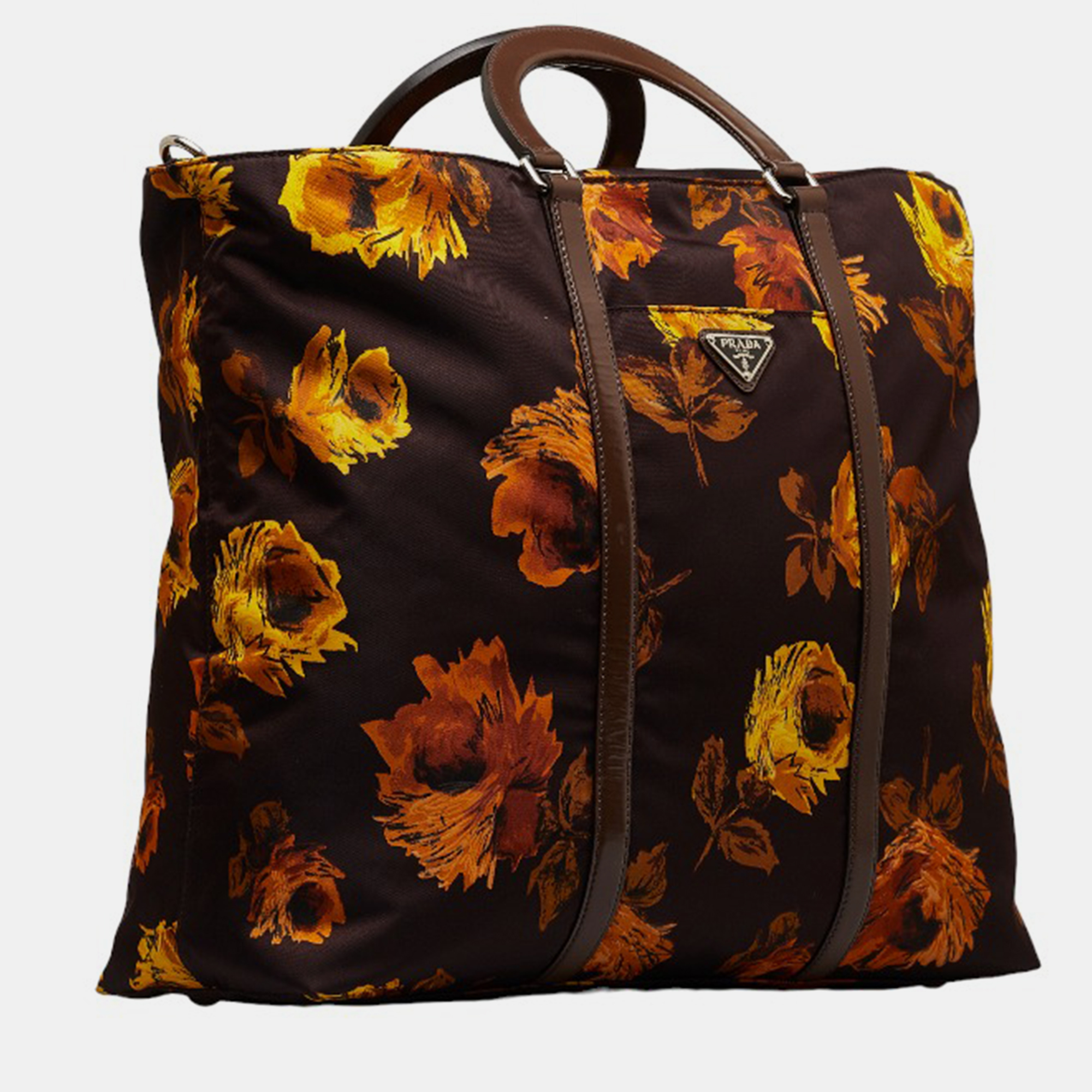 

Prada Brown Canvas Tessuto Stampato Sunflower Tote Bag