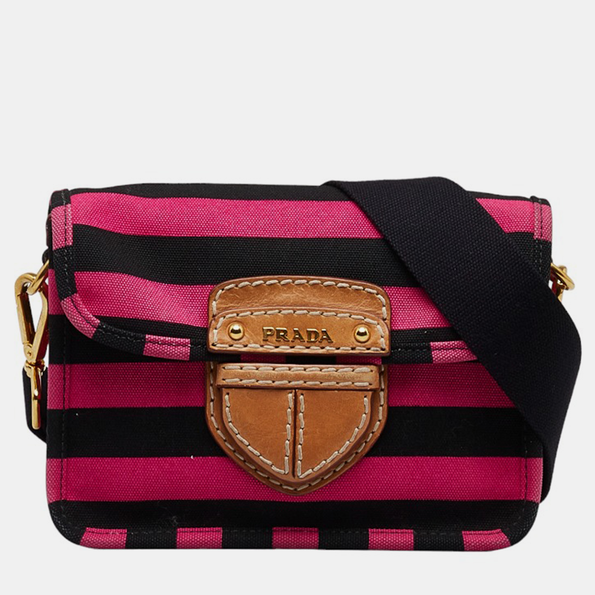 Pre-owned Prada Pink Canvas Canapa Righe Crossbody Bag