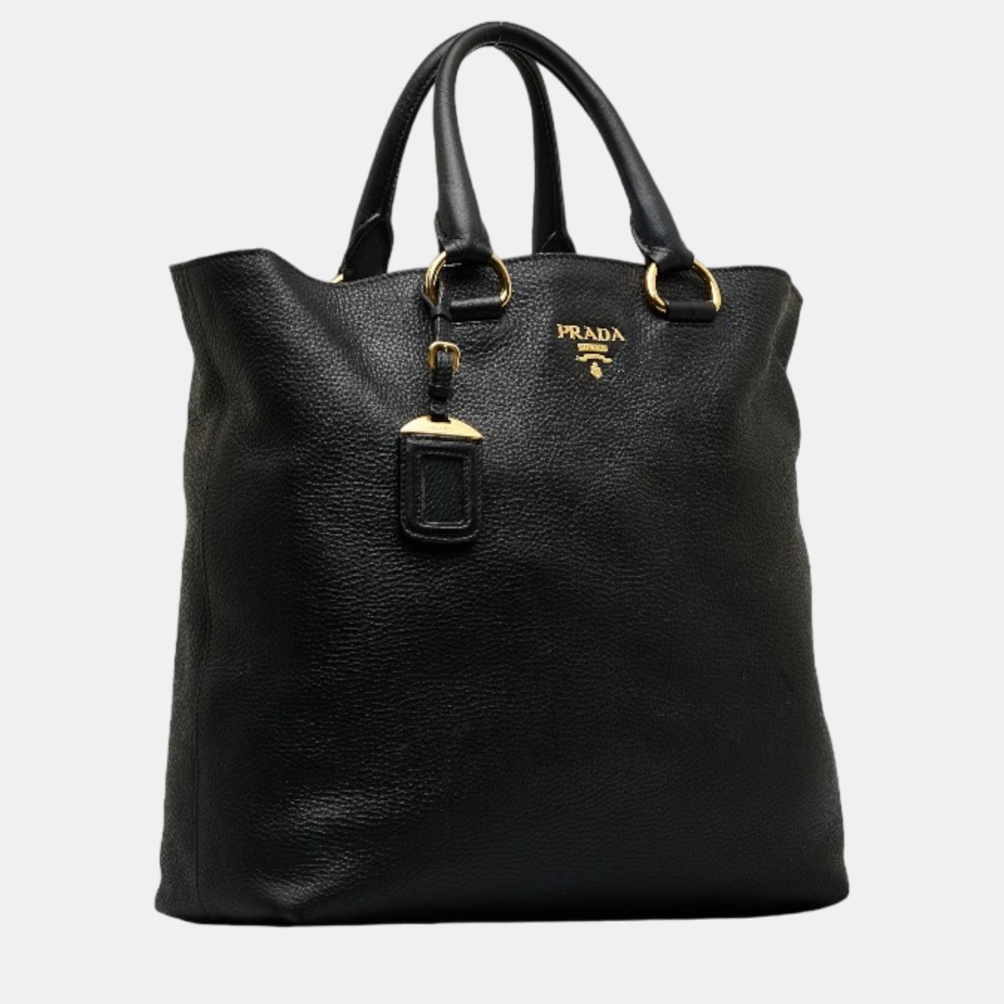 

Prada Black Vitello Daino Tote Bag