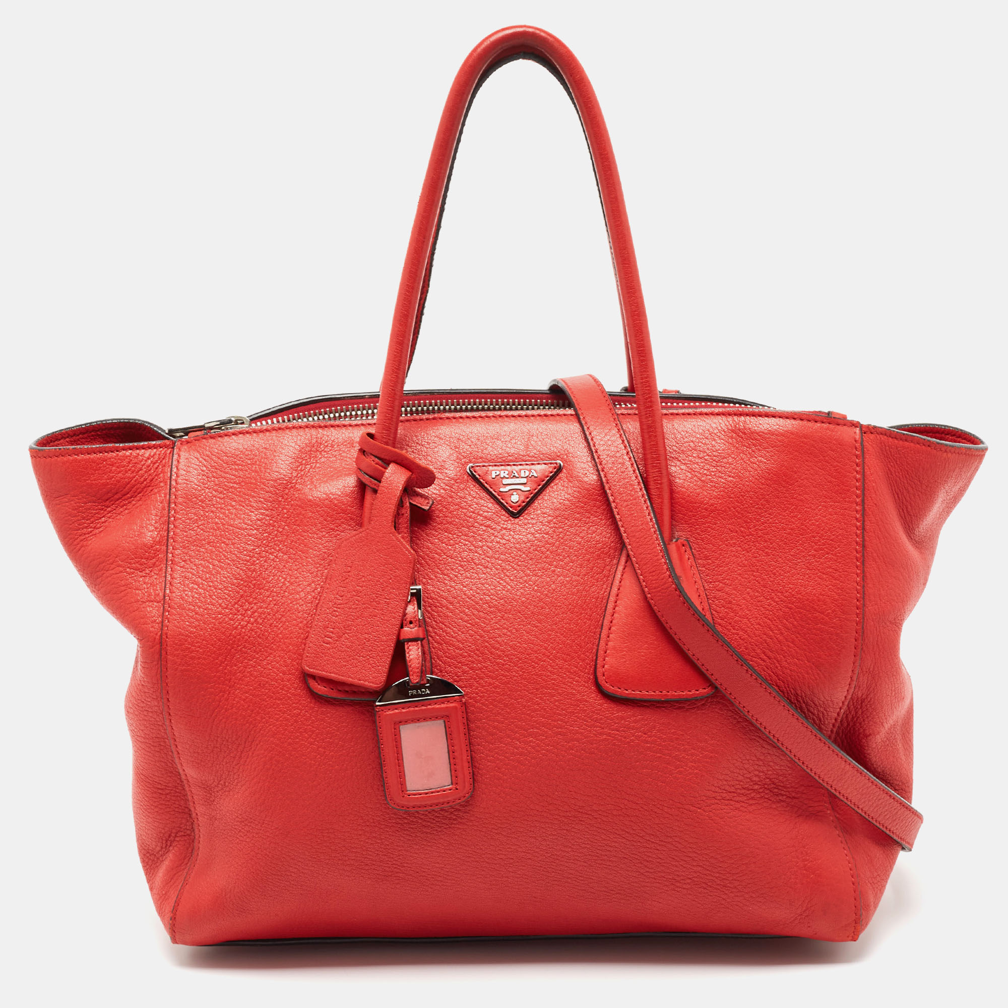 

Prada Red Leather Shopper Tote