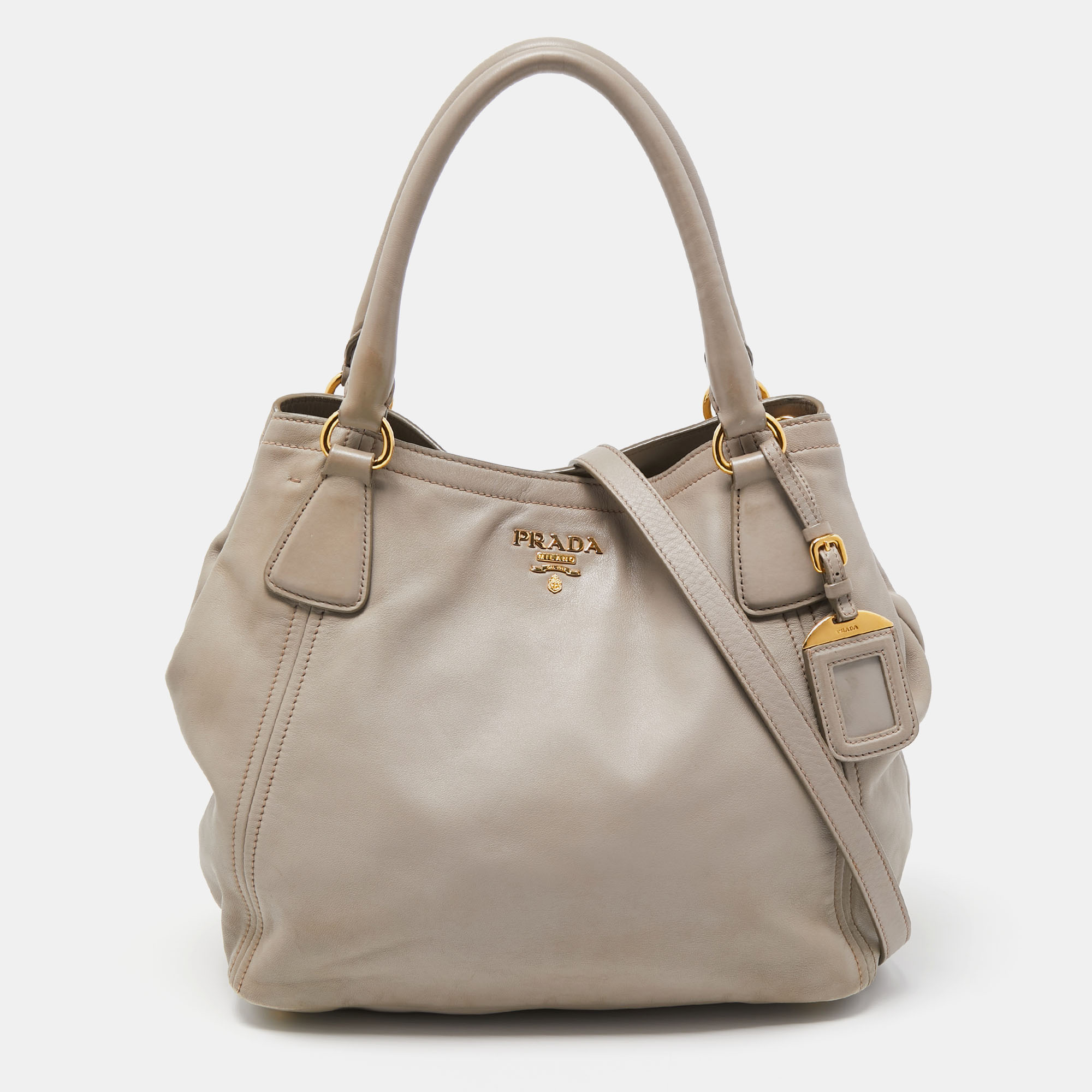 

Prada Grey Leather Sacca 2 Manici Bag