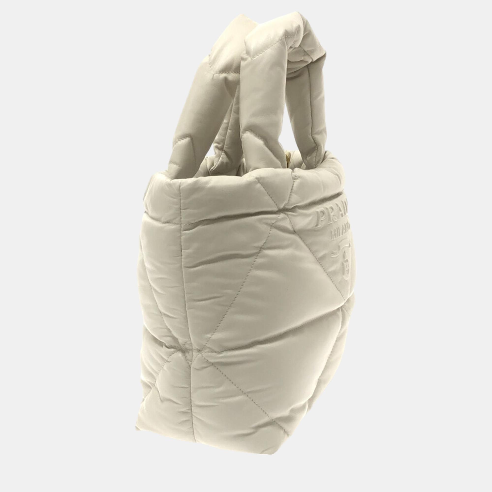 

Prada White Embossed Logo Padded Nappa Leather Tote