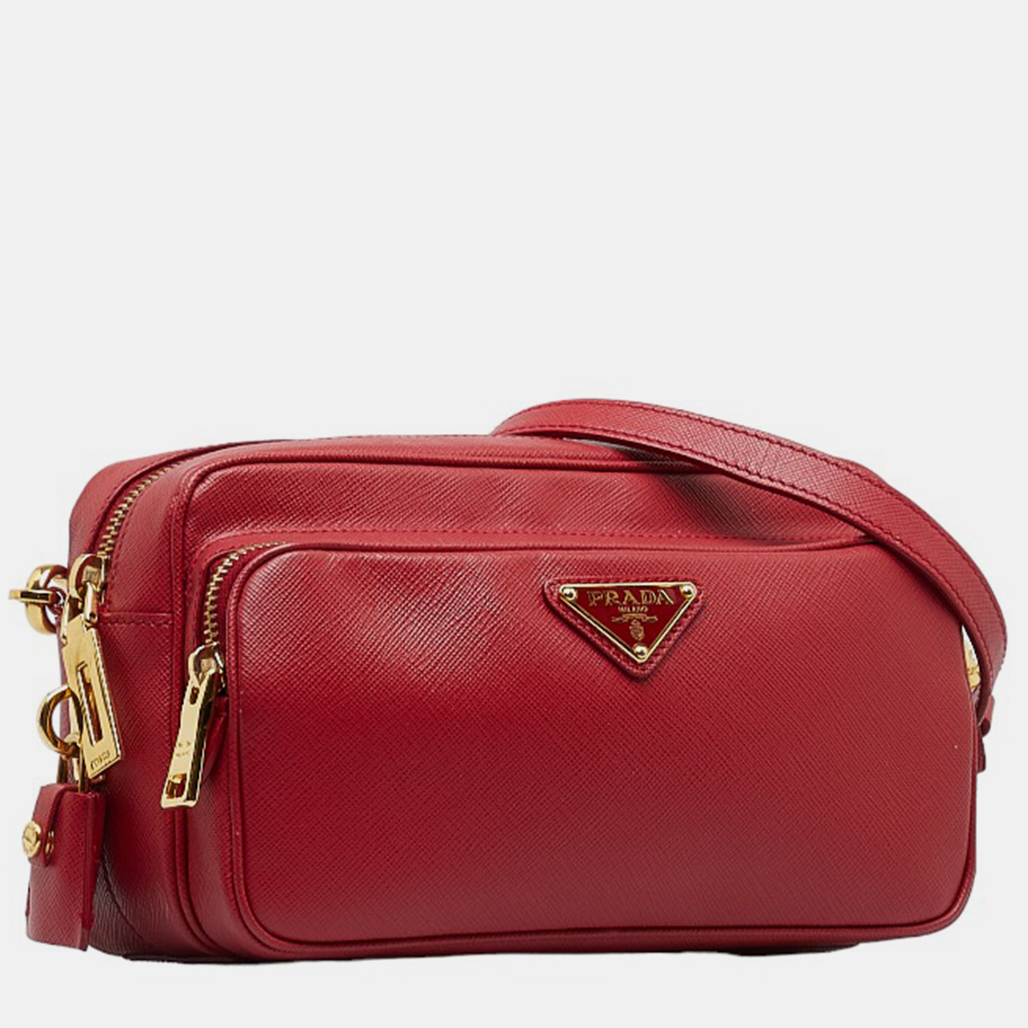 

Prada Red Saffiano Lux Double Zip Crossbody Bag