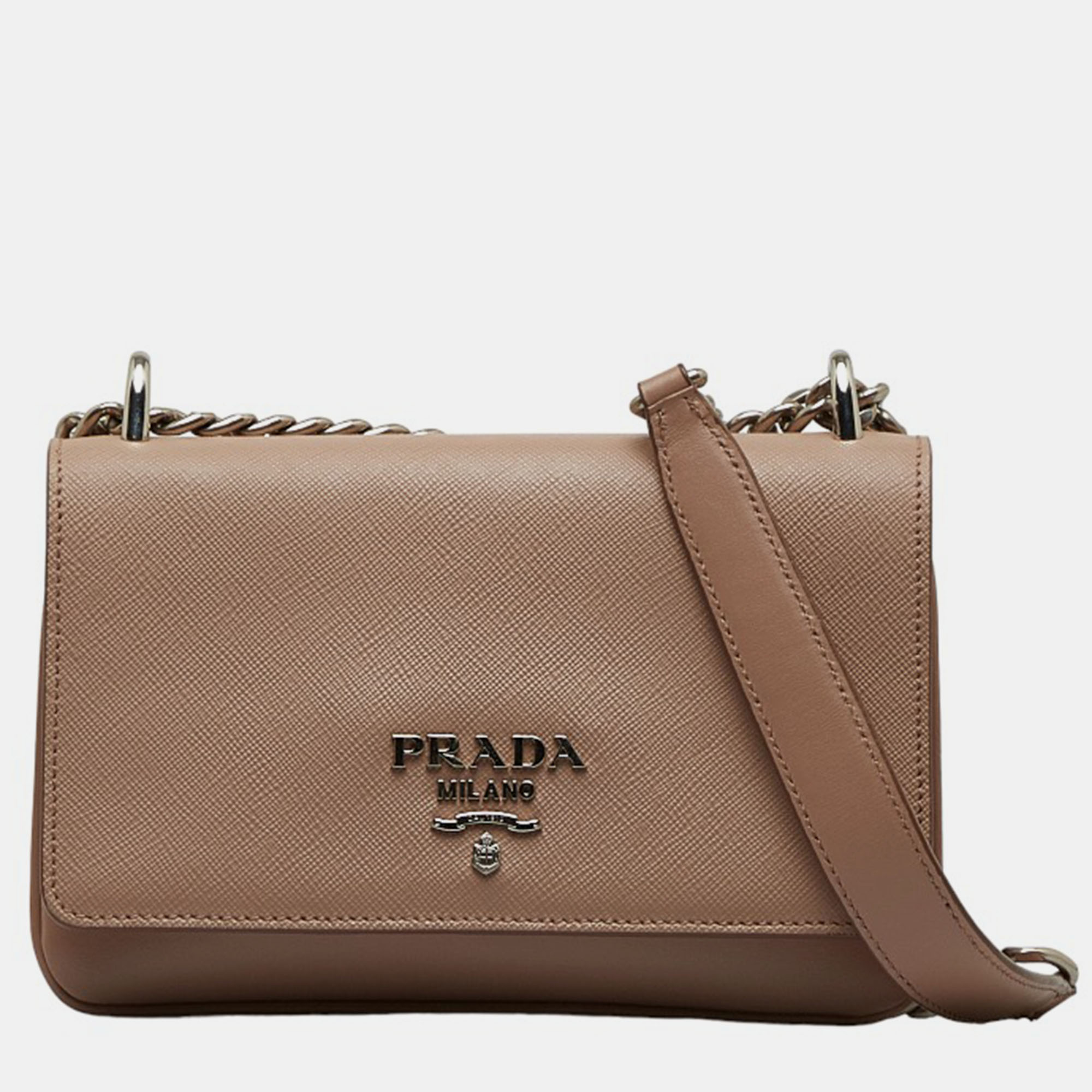 Pre-owned Prada Brown Saffiano Leather Chain Shoulder Bag
