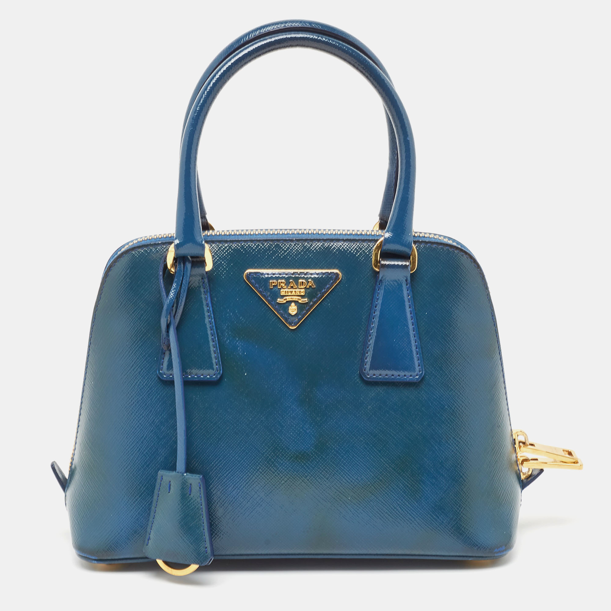 

Prada Blue Saffiano Patent Leather Small Promenade Satchel