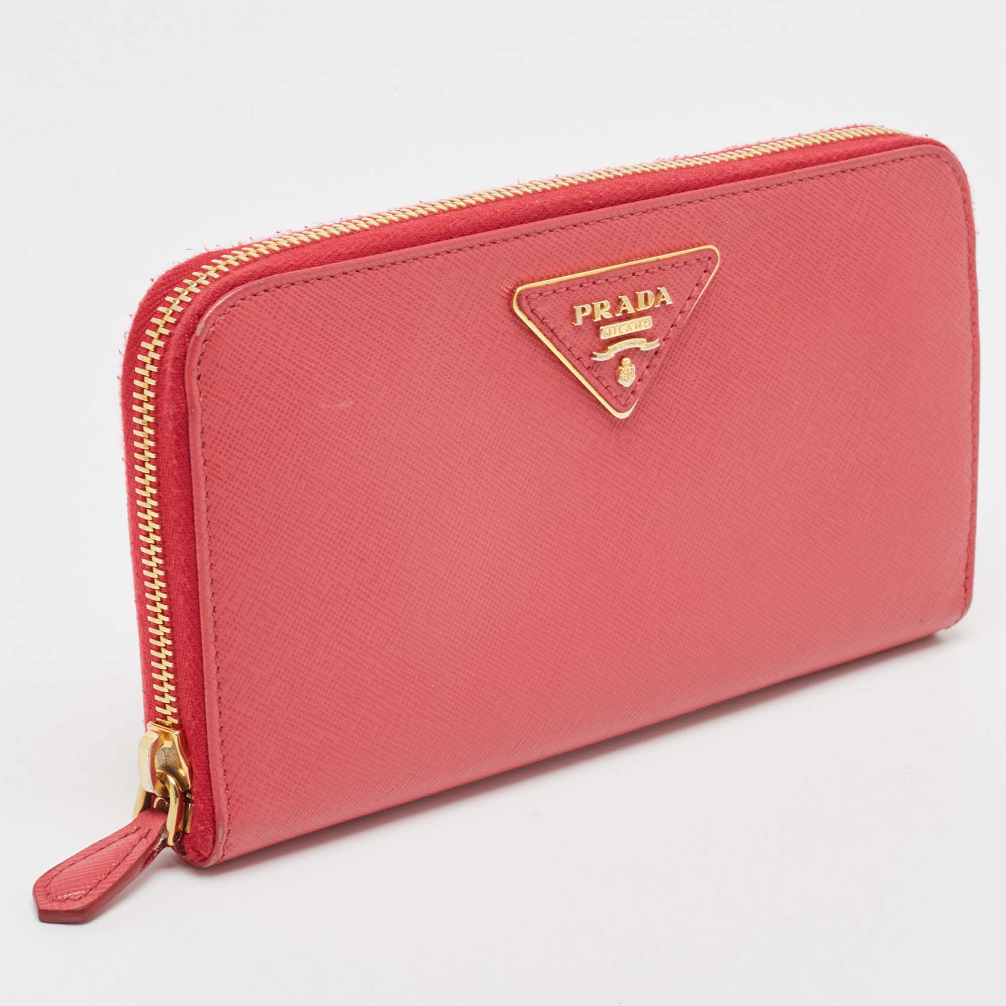 

Prada Pink Saffiano Leather Zip Around Wallet