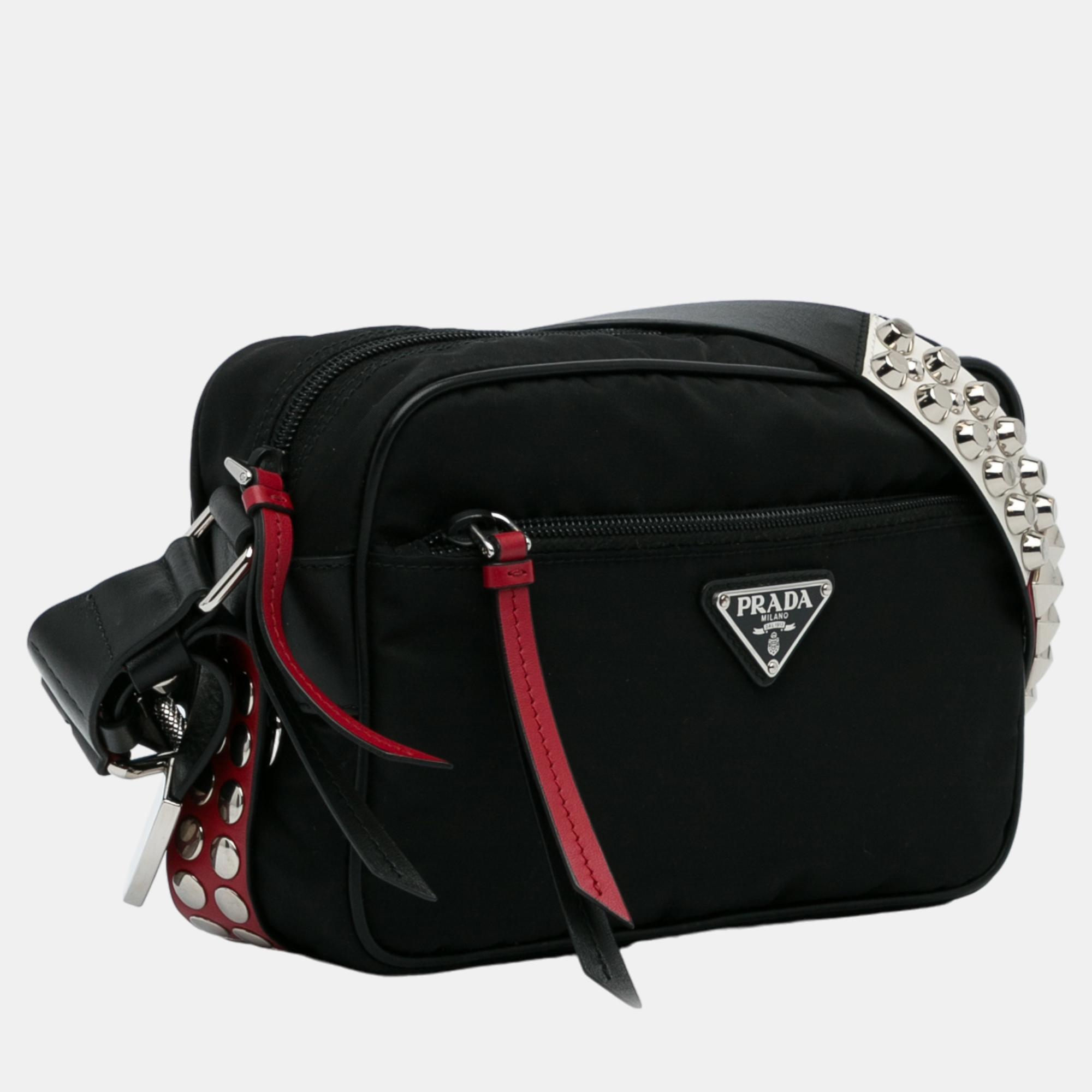 

Prada Black Tessuto Vela Studded Crossbody