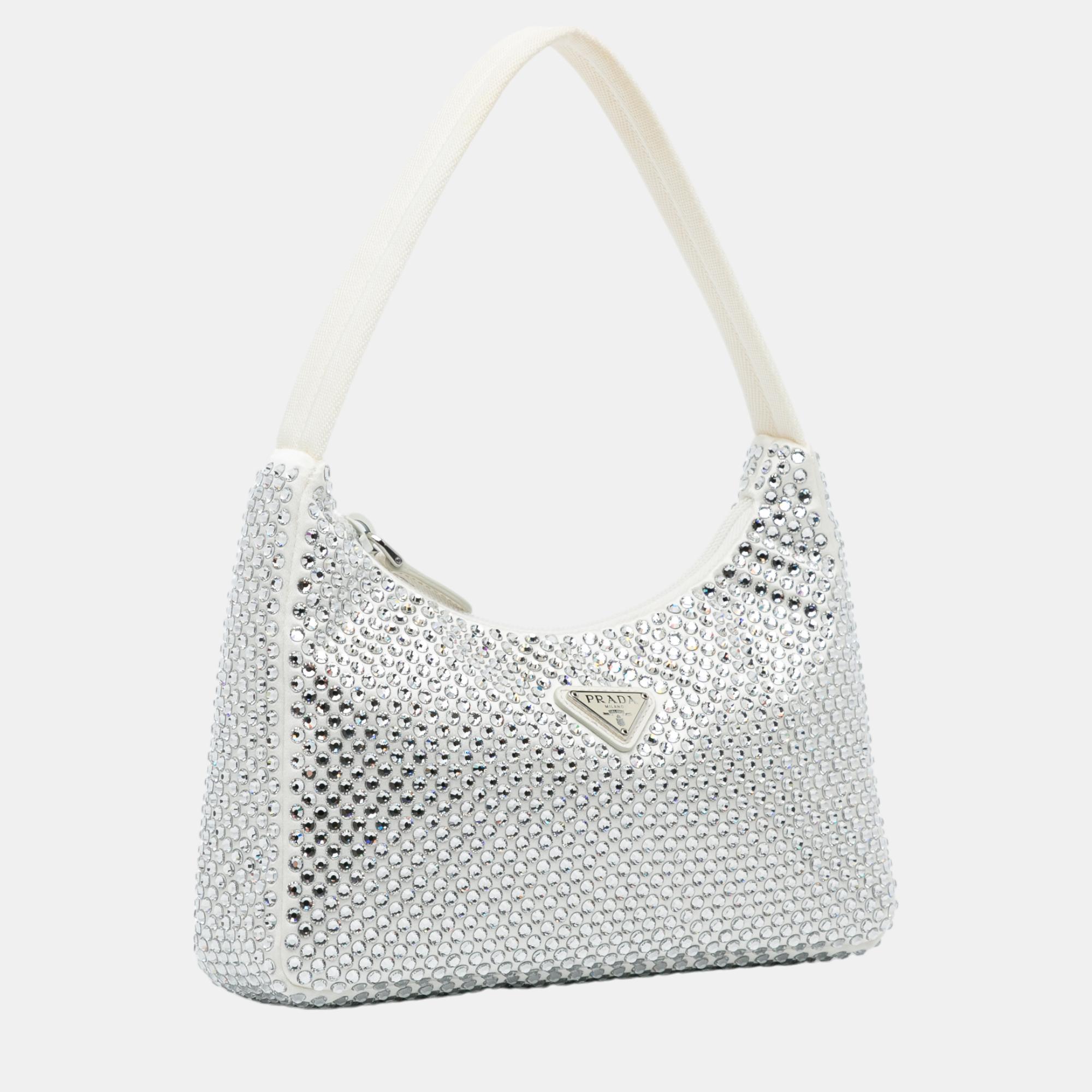 

Prada Silver Satin Crystal Mini Re-Edition