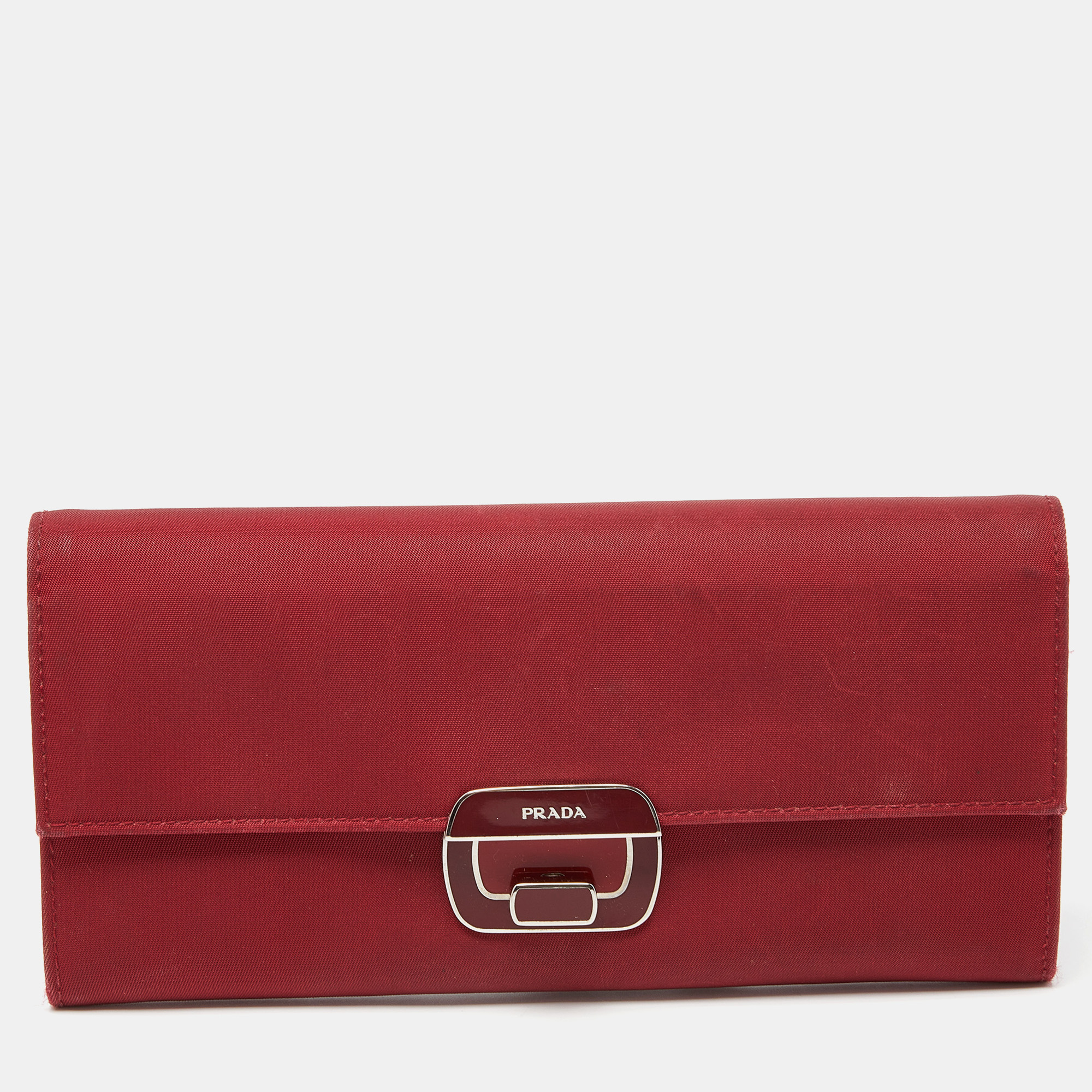 Pre-owned Prada Red Nylon Flap Continental Wallet