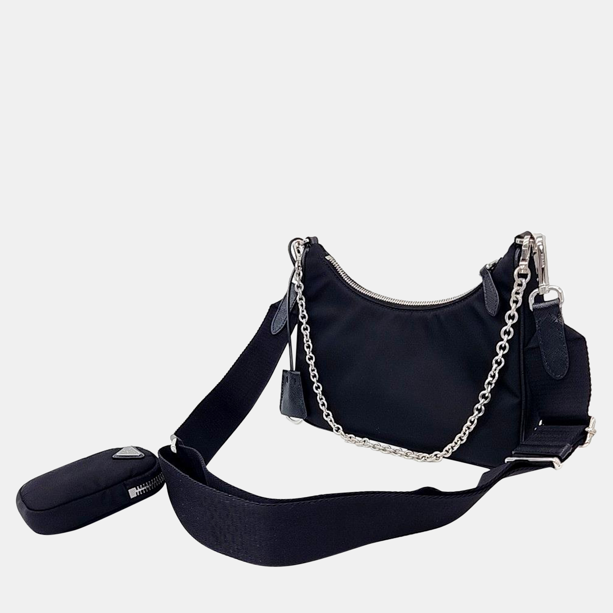 

Prada Nylon Tessuto Chain Strap Hobo Bag, Black