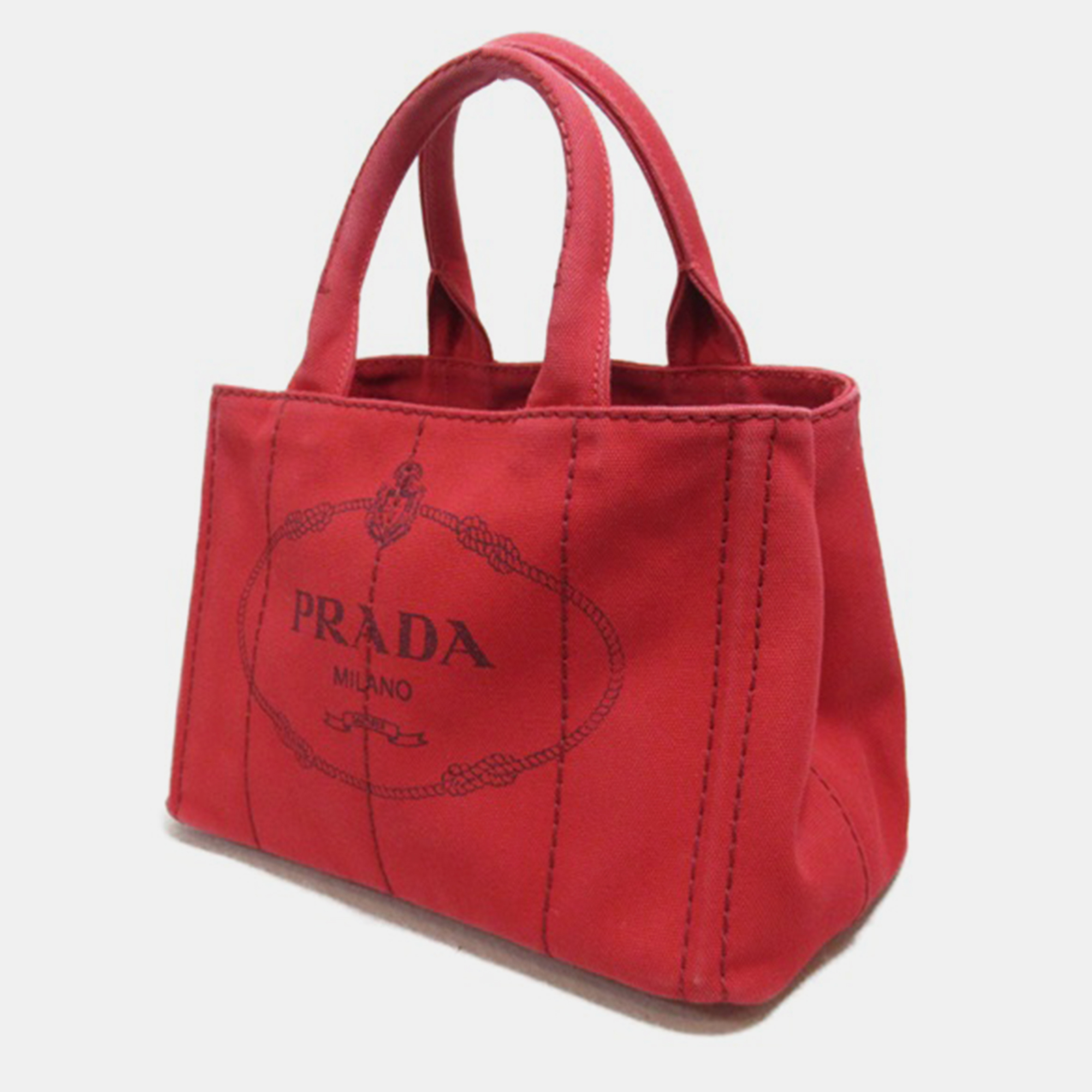 

Prada Red Canvas Canapa Logo Handbag